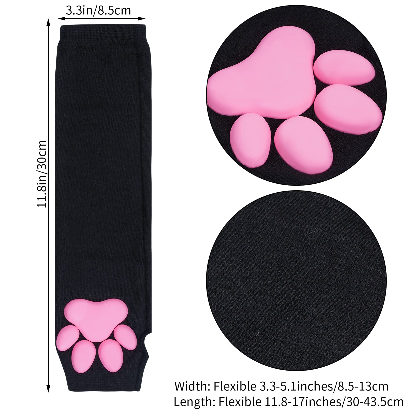 Nydotd Cat Paw Pad Mittens Gloves Kawaii Pink 3D Claw Fingerless Cute Cat Cosplay Gloves Sleeve for Girls Party: Black Long