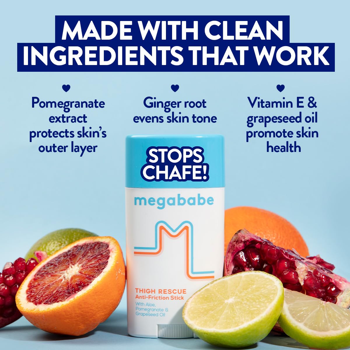 Megababe Thigh Rescue Anti-Chafe Stick | Prevents Skin Chafe & Irritation | Thighs, arms, Bra-Lines & More