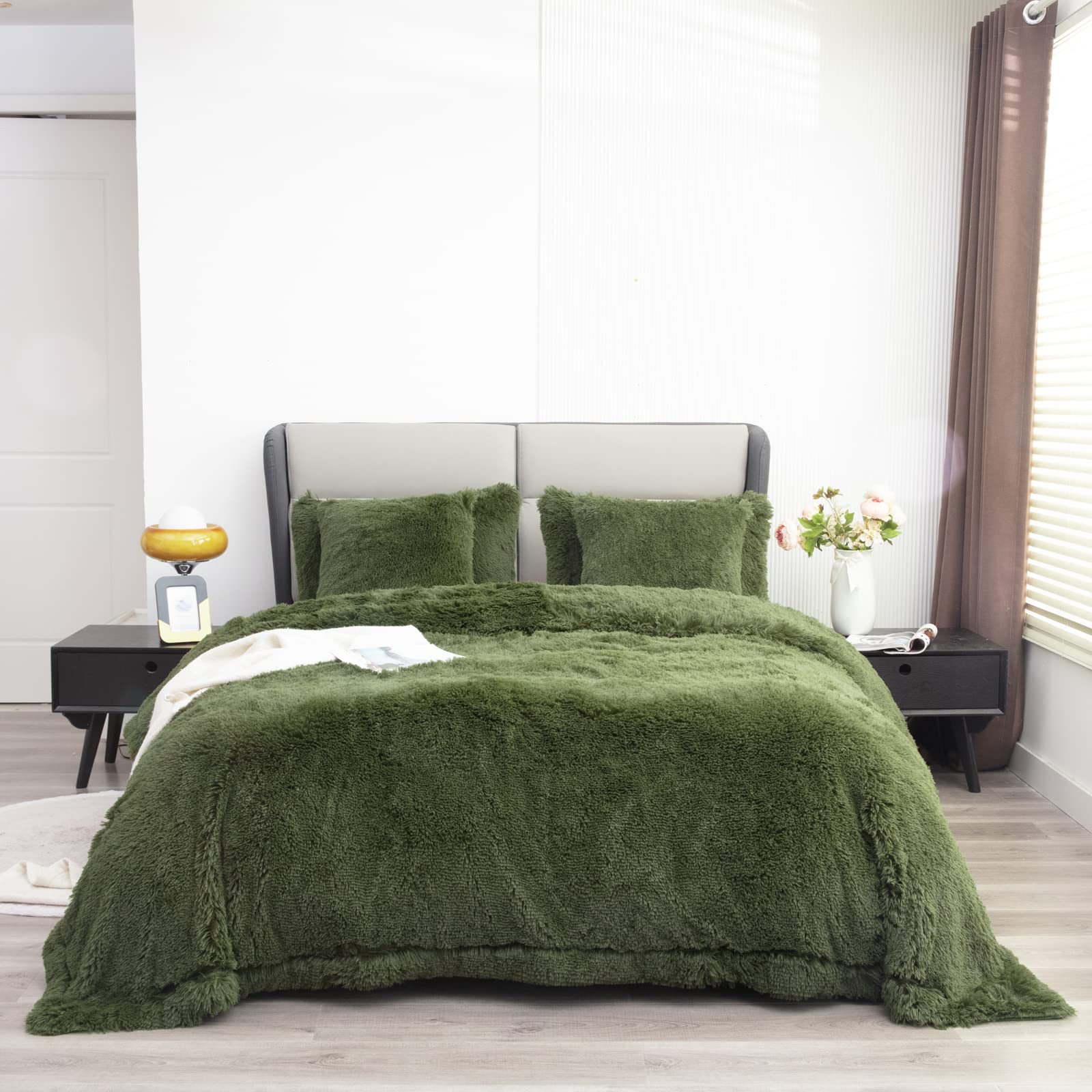 YUSOKI Olive Green Faux Fur Throw Blanket,2 Layers,50" x 60" Cozy Plush Fluffy Blanket Furry Fuzzy Warm Cute Shaggy Blanket for Fall Bed Living Room Décor Baby Women Pet: Queen90" x 90" Olive Green