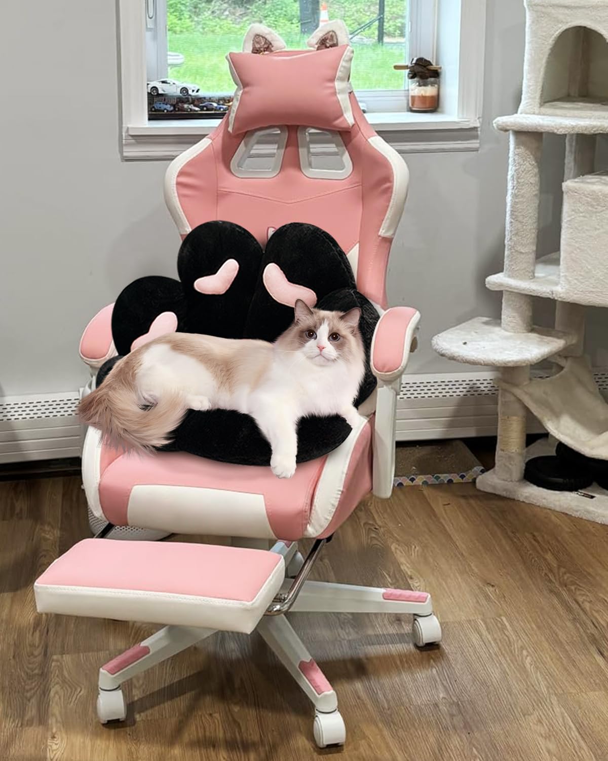 MOONBEEKI Cat Paw Cushion Chair Comfy Kawaii Plush Seat Cushions Shape Lazy Pillow for Gamer Chair 28"x 24" Cozy Floor Cute Seat Kawaii for Girl Worker Gift, Dining Room Bedroom Decorate Black: Black 28 Inch