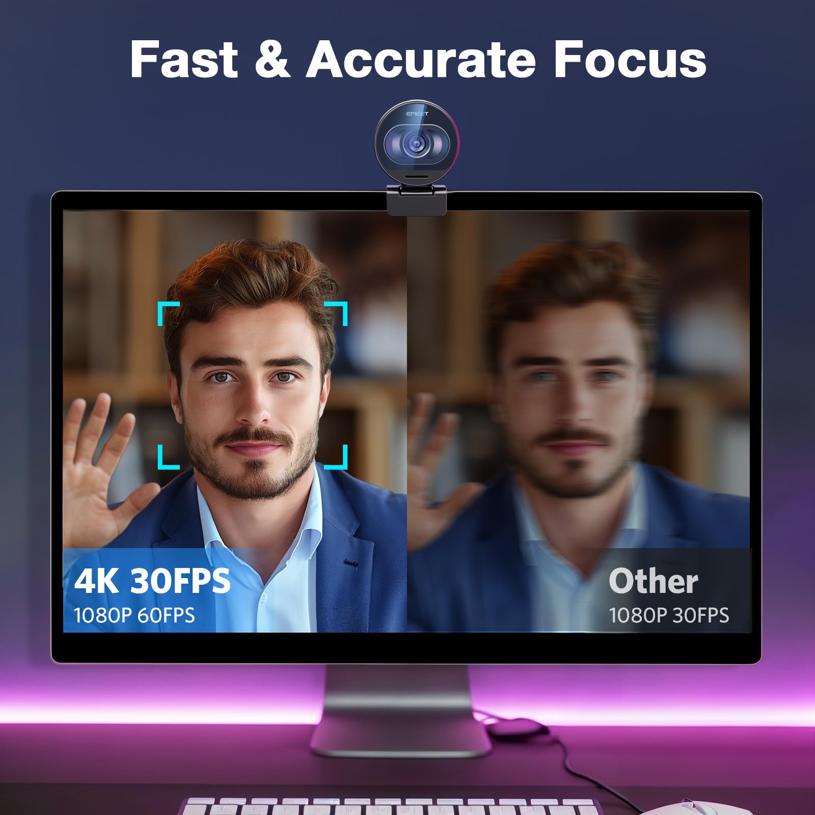 EMEET S600 4K Webcam for Streaming - Sony 1/2.5'' Sensor, PDAF Autofocus, 1080P@60FPS, 2 Noise Reduction Mics, Built-in Privacy Cover, 73° FOV, Streaming Camera for Live Commerce/Gaming/Beauty: S600 4K Sony Sensor PDAF 60FPS with Tripod