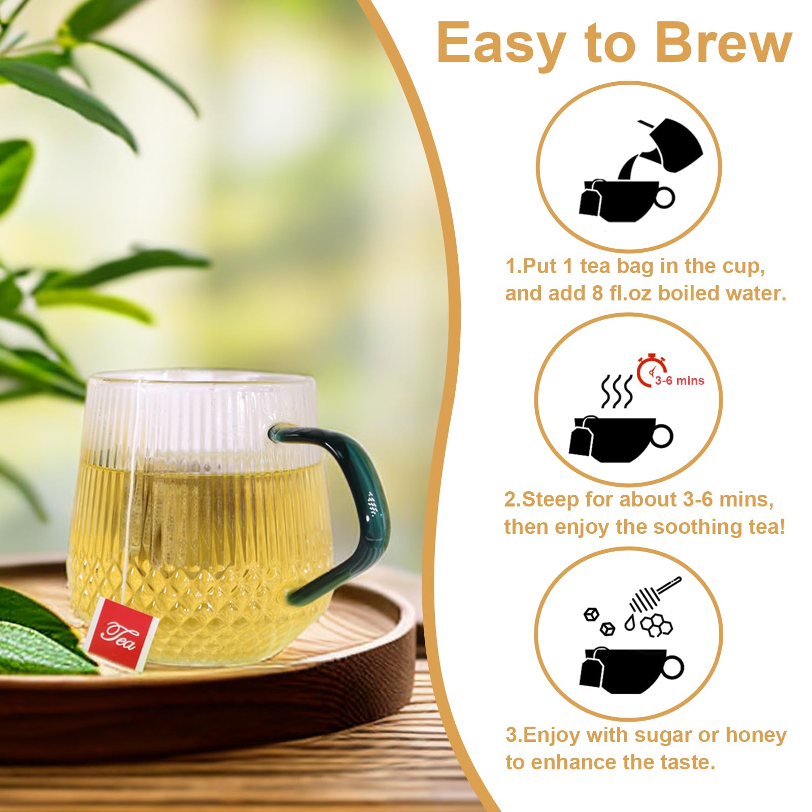 TEARELAE - Ginseng Tea, 40 Count - Pure Ginseng Root Tea Bags - Smooth Flavor - Boost Energy and Focus - Non-GMO - Caffeine-Free