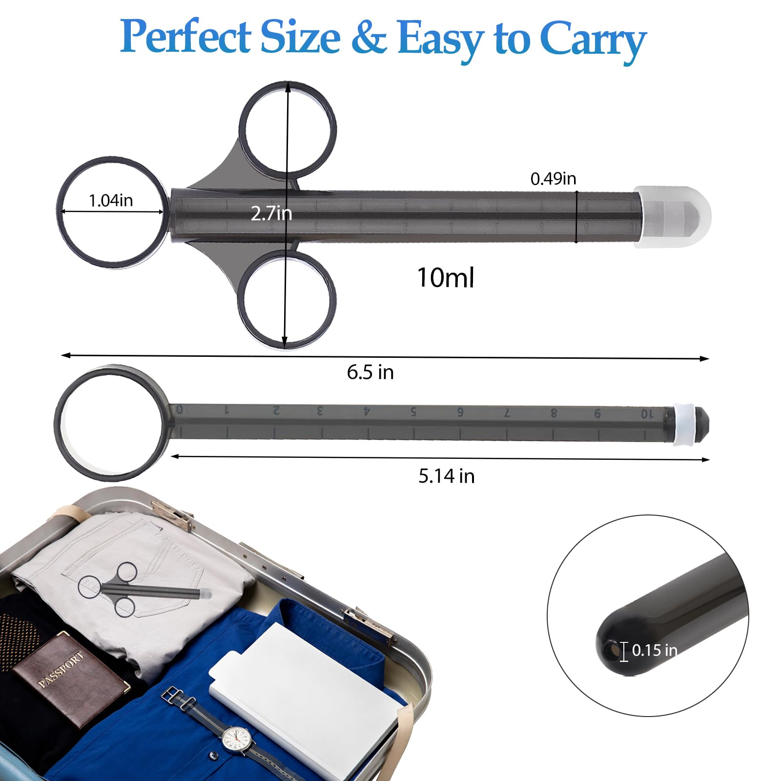 Lube Applicator Injectors with 10ml Precise Scales, 6.5” Long, Anal Shooter with Air-Proof Silicone Cap, Lubricant Applicator for Men, Women & Couples