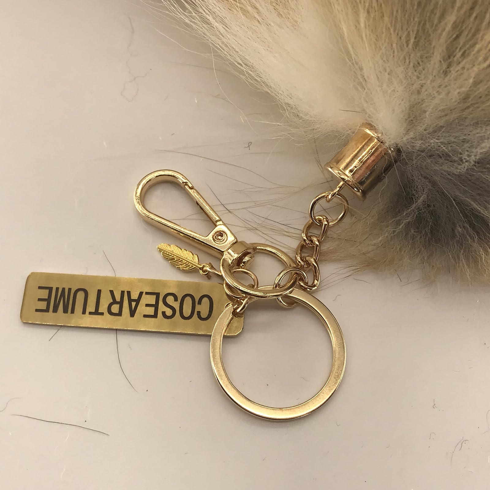 COSEARTUME Fluffy Therian Cat Wolf Tail Real Fox Fur Keychain Cosplay Toy Bag Keyring Halloween Costume for Kids Adult: Sunny Black
