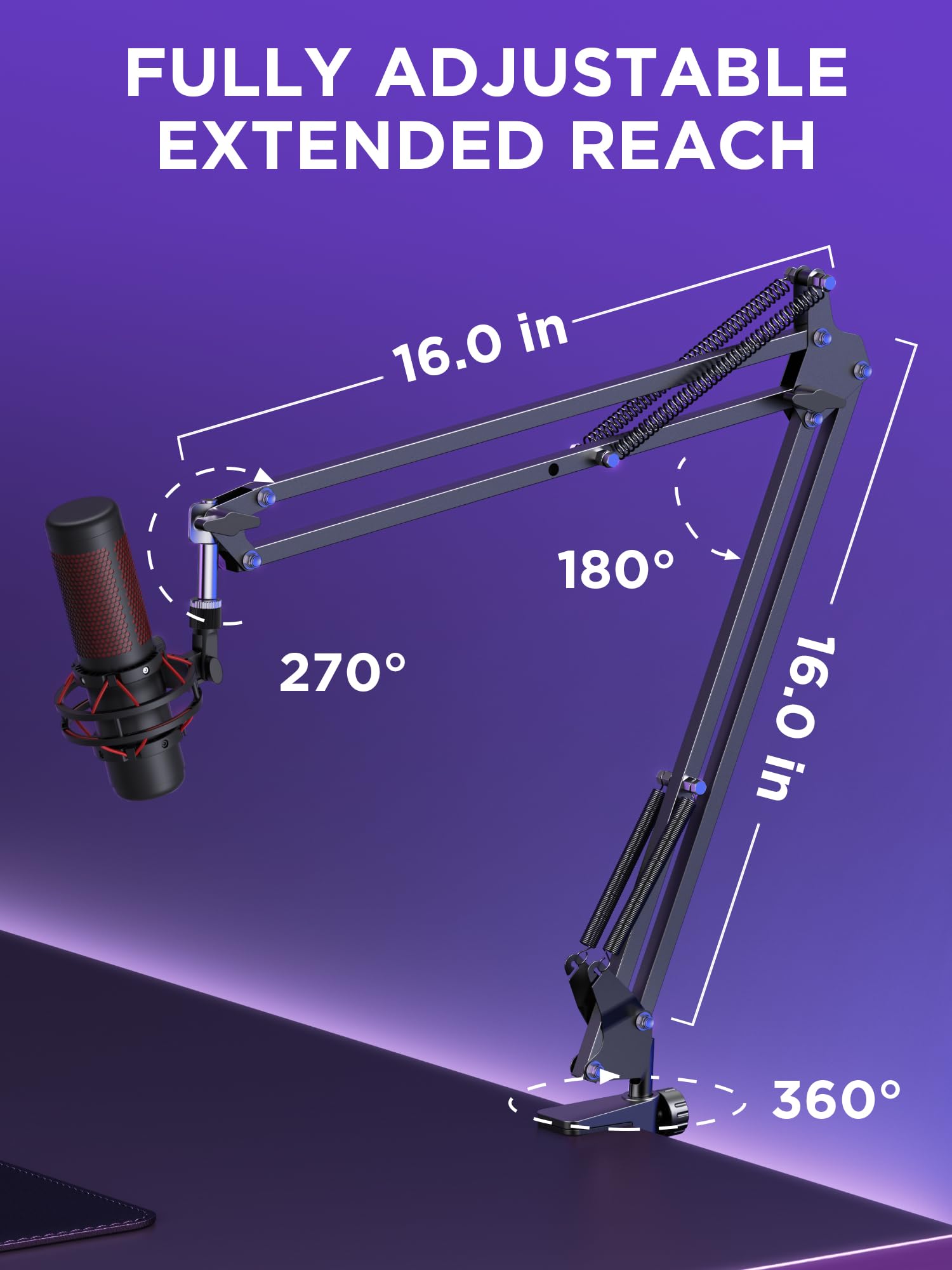 InnoGear Boom Arm Microphone Mic Stand for Blue Yeti HyperX QuadCast SoloCast Snowball Fifine Shure SM7B and other Mic, Medium thumbnail 5