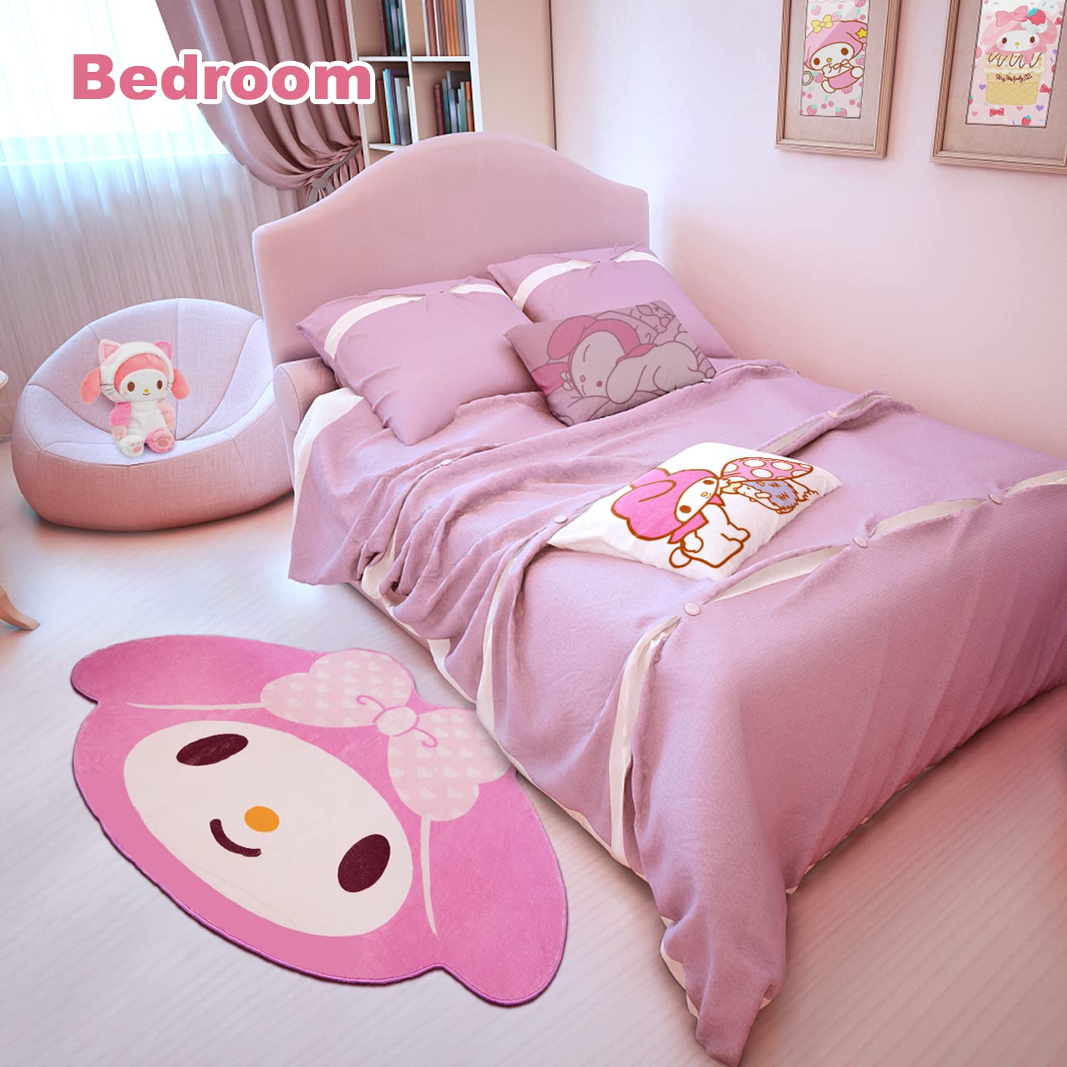Pink Area Rug for Bedroom 5FT, Kawaii Room Decor Fluffy Anime Rug Carpet, Cute Anti-Slip Floor Mat Rug for Living Room Nursery Dorm Classroom Patio Kids Room Bedside Indoor Outdoor