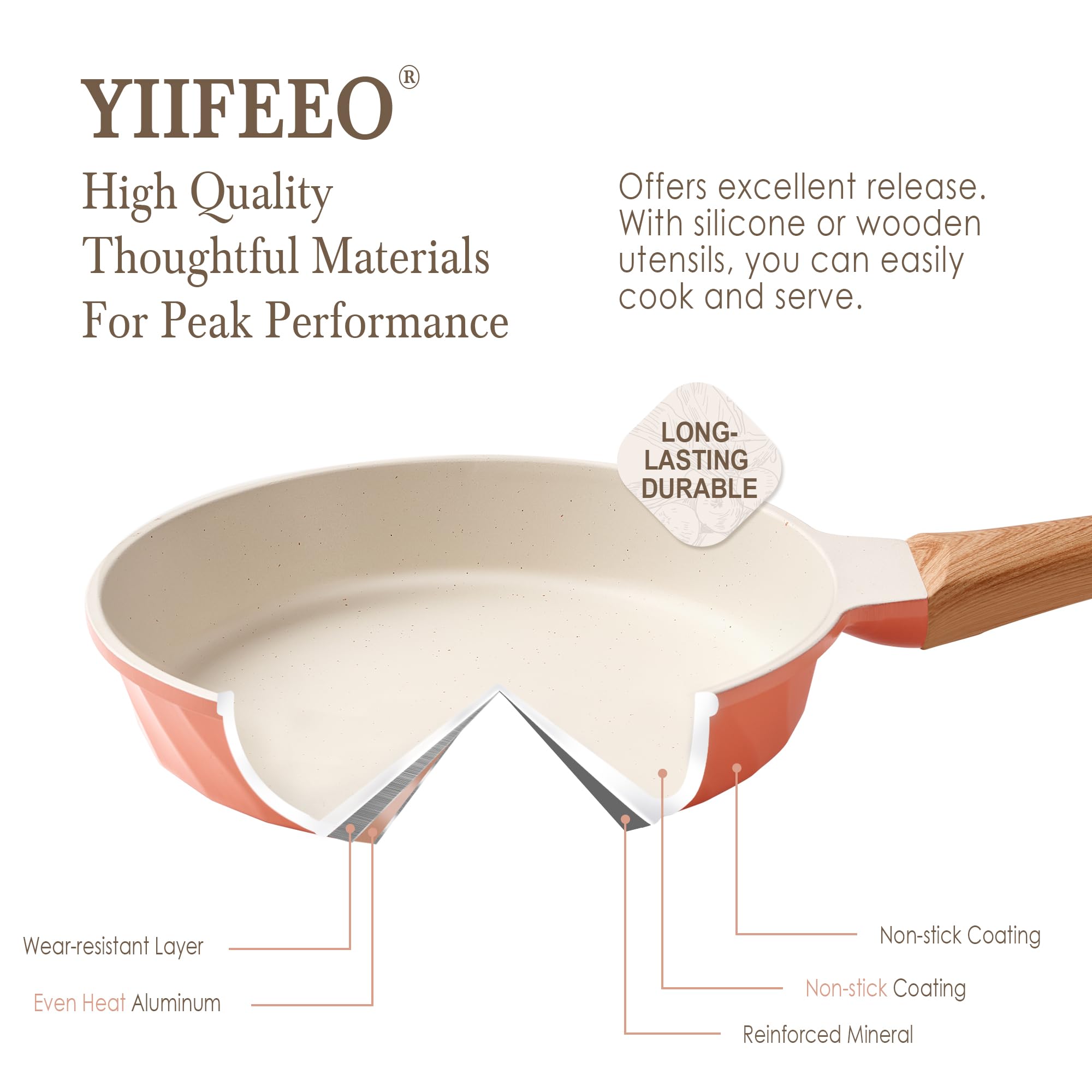 YIIFEEO Non Stick Frying Pan Set with Lids, Granite Skillet Set, Egg Omelette Pans for Cooking Pan Set, No Toxic Kitchen Cookware Set Compatible with All Stovetops (Gas & Induction), PFOA Free, Gift: 3PCS Pink Frying Pans