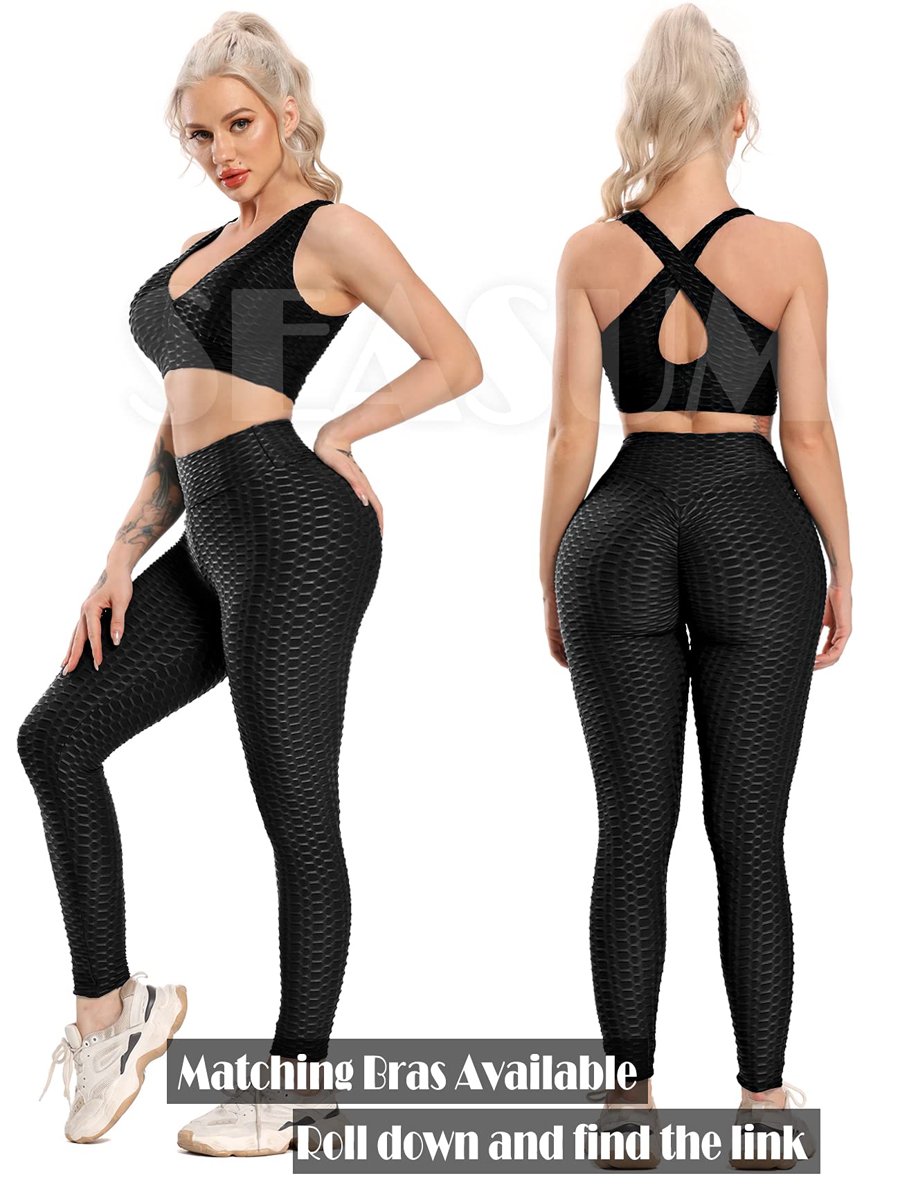 SEASUM Women High Waisted Workout Yoga Pants Butt Lifting Scrunch Booty Leggings Tummy Control Anti Cellulite Textured Tights thumbnail 4