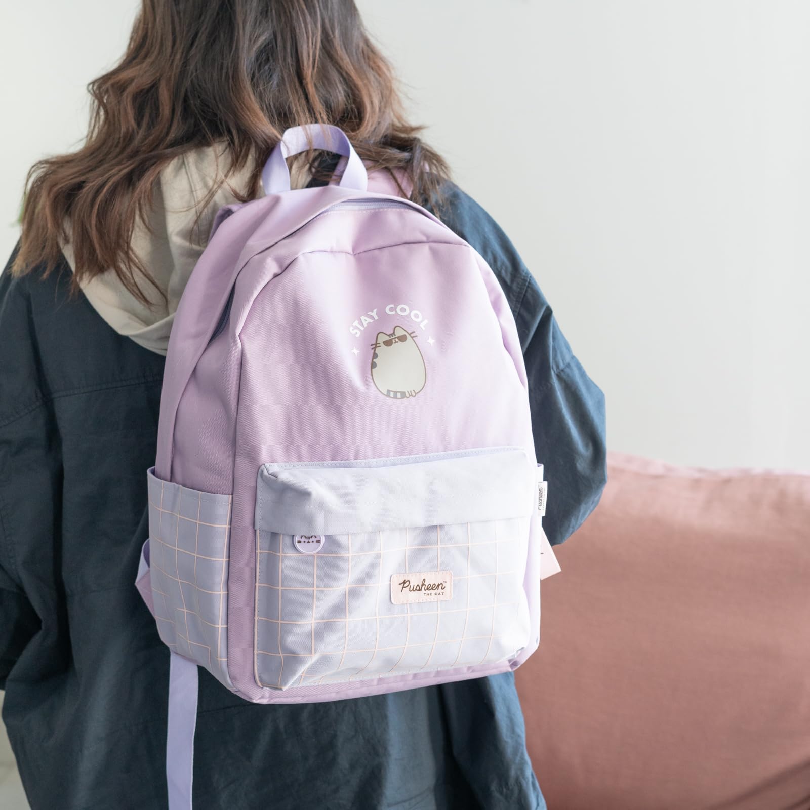 Pusheen School Backpack | Backpack Pusheen The Cat 25L, 20 x 29 x 42 cm, Adjustable Shoulder Straps, Front and 2 Side Pockets, Backpack for Girls or Girls, Kawaii Stationery, Purple, 20