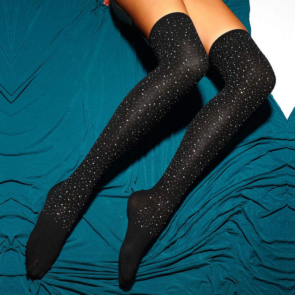 AROOMVE Women's Sparkle Rhinestone Stocking Sexy Shiny Socks Over Knee High Stocking: One Size Style_08