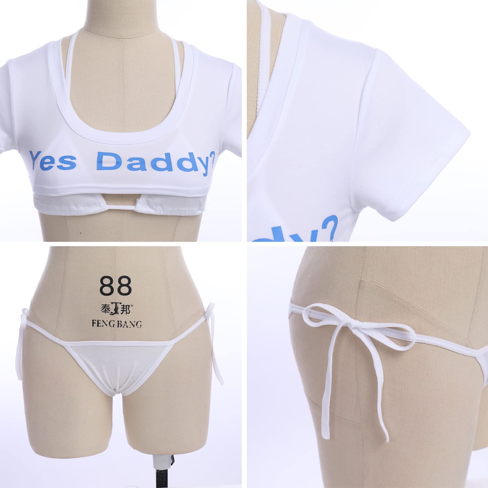 ABAFIP Women Cute Kawaii Striped Bikini Lingerie Set Micro Tiny Bra G-String Panty/Garter Belt 2Pcs / 3Pcs Underwear: White - 3pcs