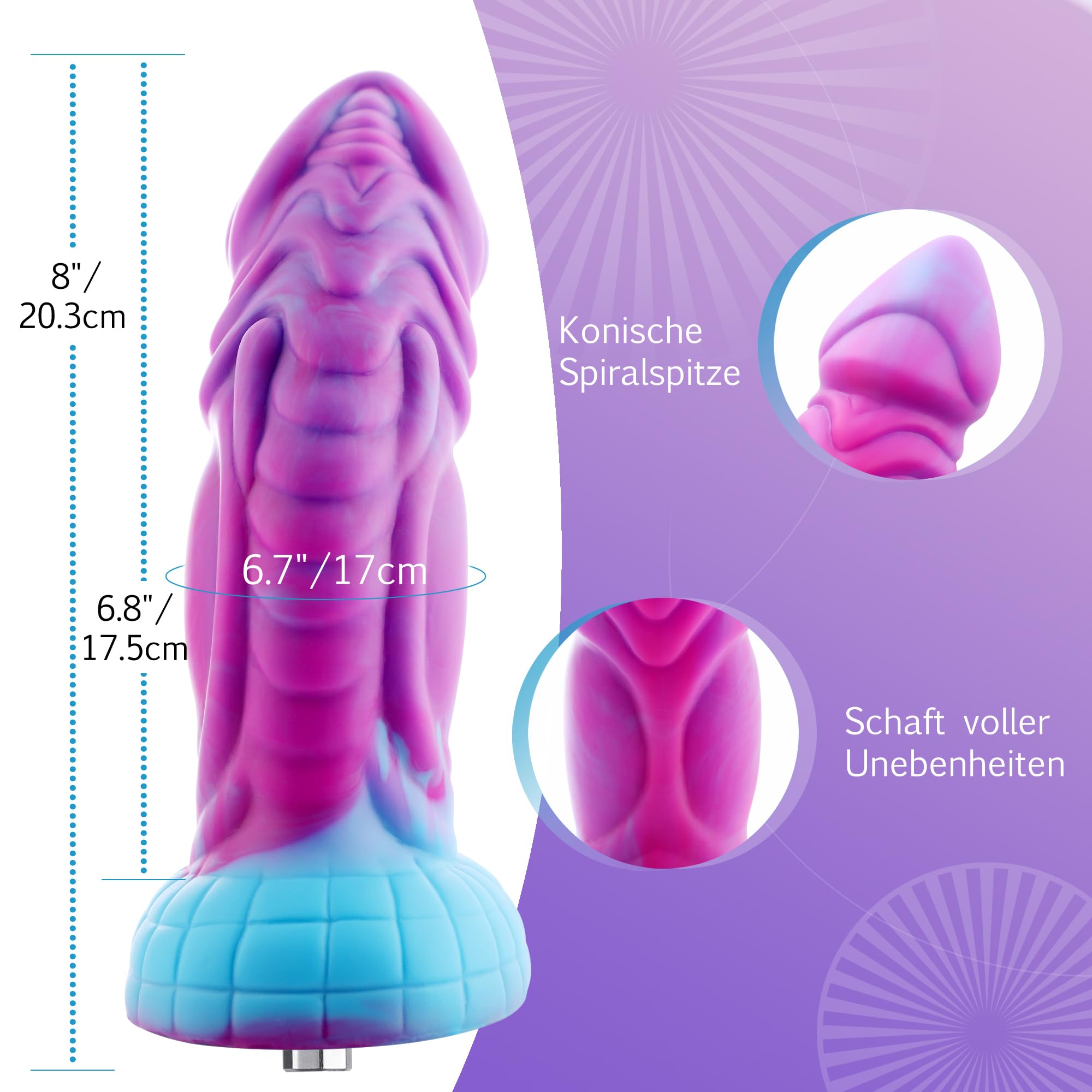 Hismith Silicone Dildo with KlicLok System for Premium Sex Machine: 8" Silicone Fantacy Dildo