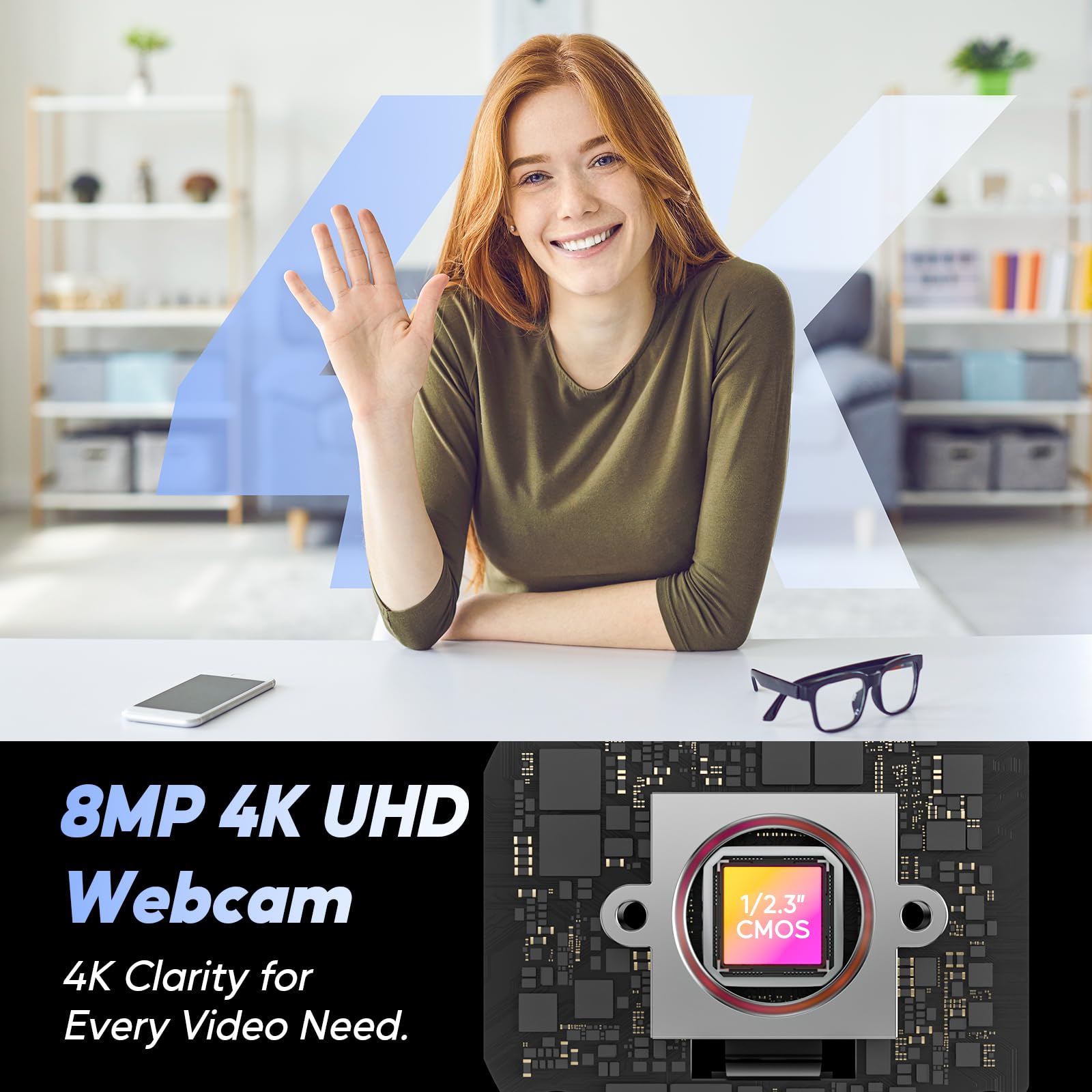4K Webcam, AutoFocus USB Camera with Dual AI Noise-Cancelling Mics, 4K Webcam for PC with Privacy Cover, Plug & Play Web Camera for Zoom/Teams/Meet/Xbox/OBS: M9