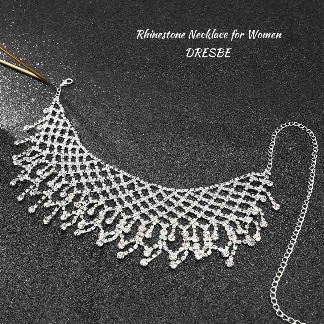 DRESBE Rhinestone Necklace Crystal Choker Necklaces Prom Necklace Chain Party Neck Jewelry for Women: DRESBE Rhinestone Necklace Crystal Choker Necklaces Prom Necklace Chain Party Neck Jewelry for Women