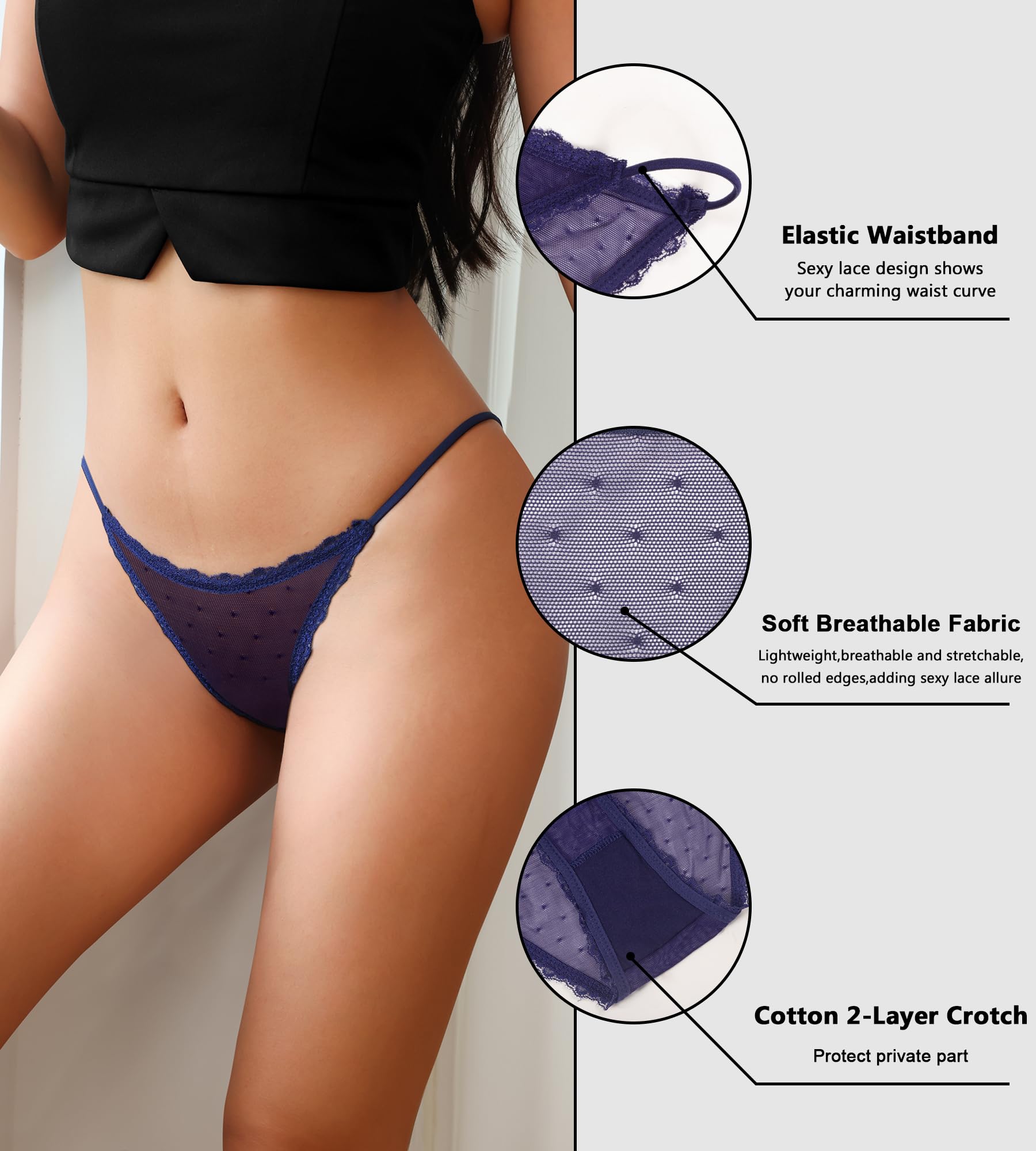 J-pone Sexy Underwear for Women String Bikini Underwear for Women High Cut Breathable Hipster Cheeky Lace Panties 5Pack: Small 5 Pack Multicolor