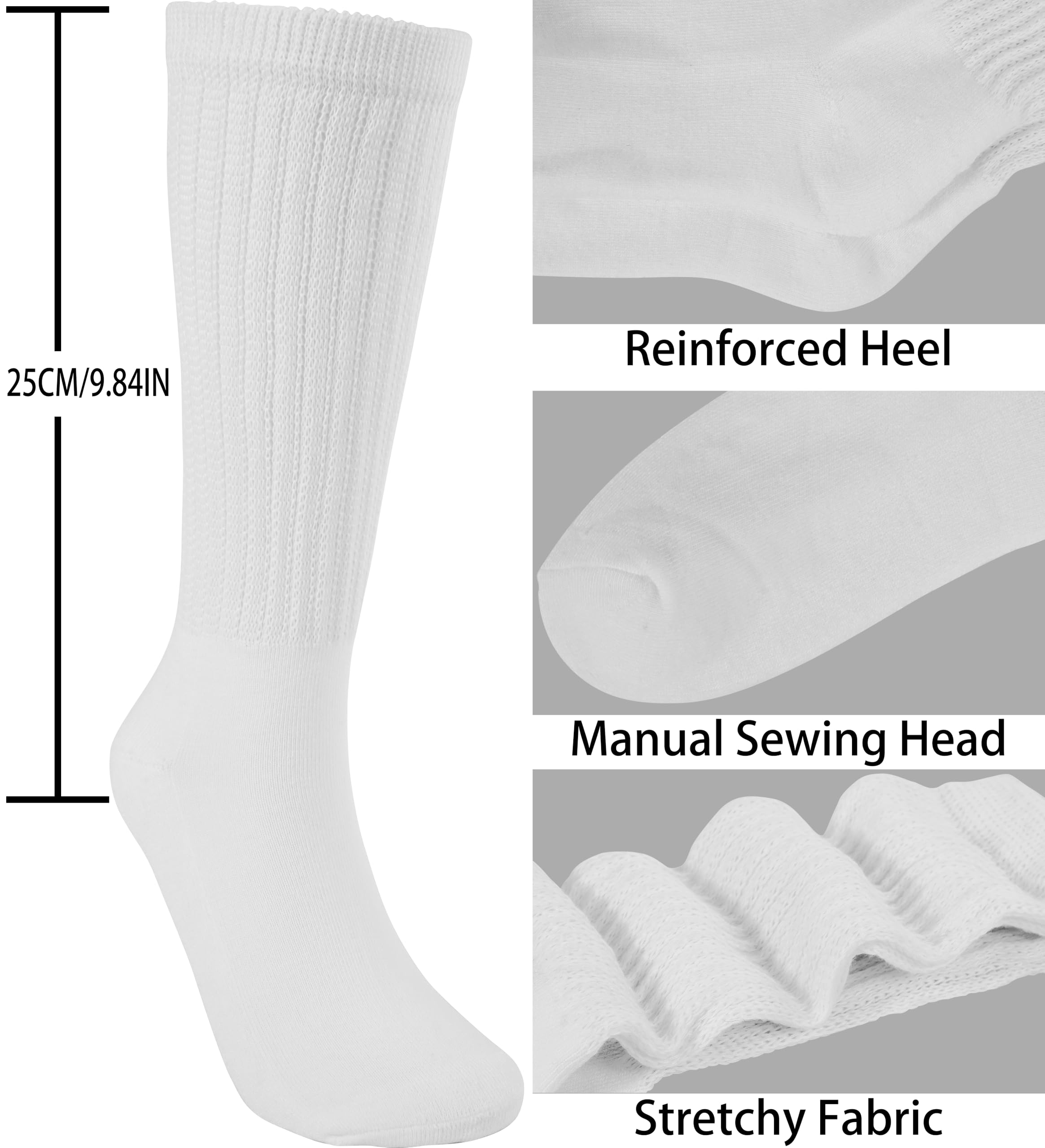 BomKinta Crew Slouch Socks Women - Retro Scrunch Short Sock - Soft Solid Ankle Socks Size 5-11: White White White -3 Paris