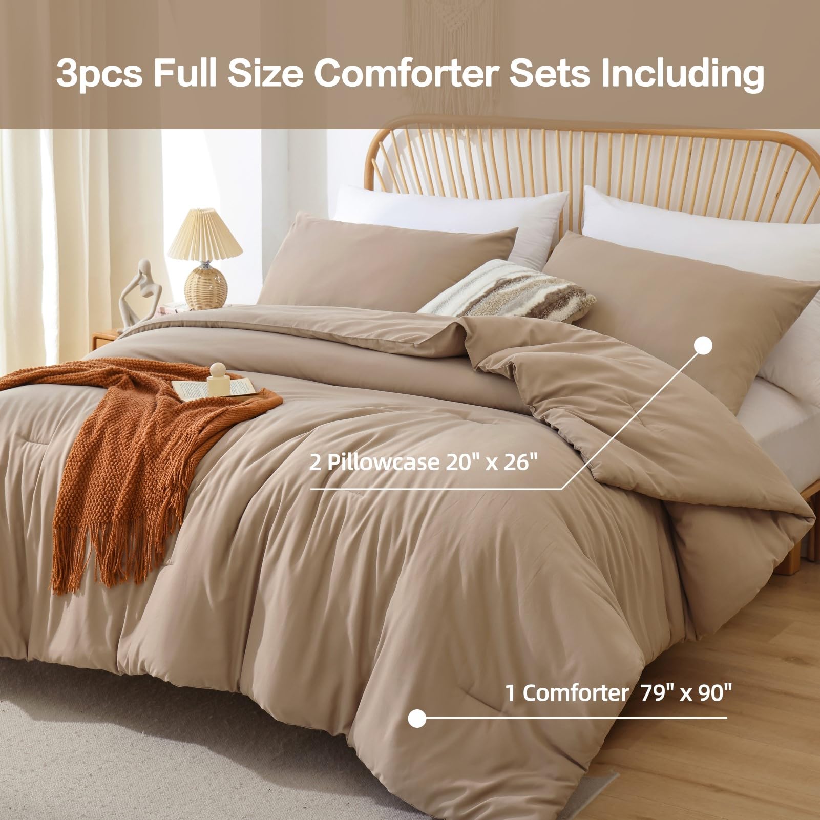 ROSGONIA Queen Comforter Set Oatmeal, 3pcs(1 Boho Oatmeal Comforter & 2 Pillowcases) All Season Soft Bedding Lightweight Bedspread Blanket Quilt: Full Comforter 79"x90" Taupe
