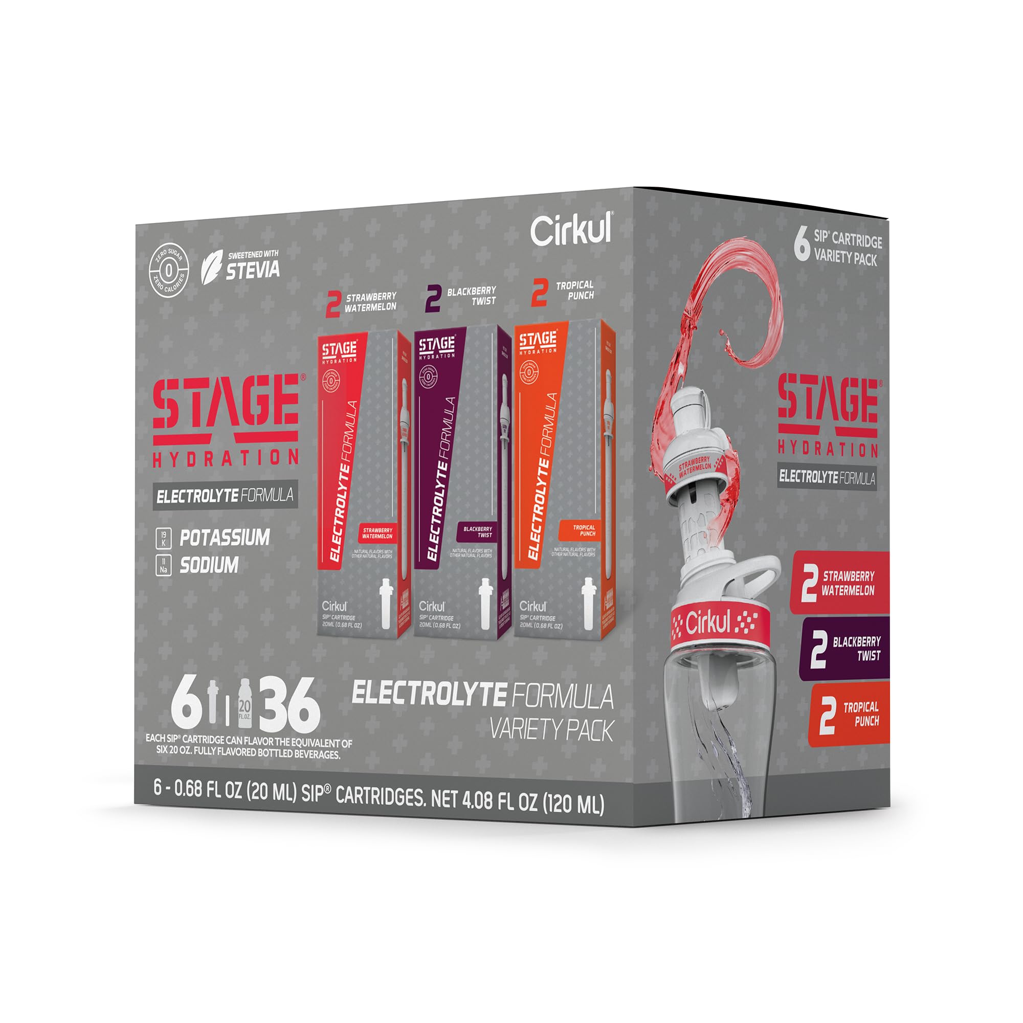Cirkul Stage Flavor Cartridge Variety Pack with Electrolytes and Stevia, 6-Pack (2 Strawberry Watermelon, 2 Tropical Punch, 2 Blackberry Twist): Stage Variety Pack