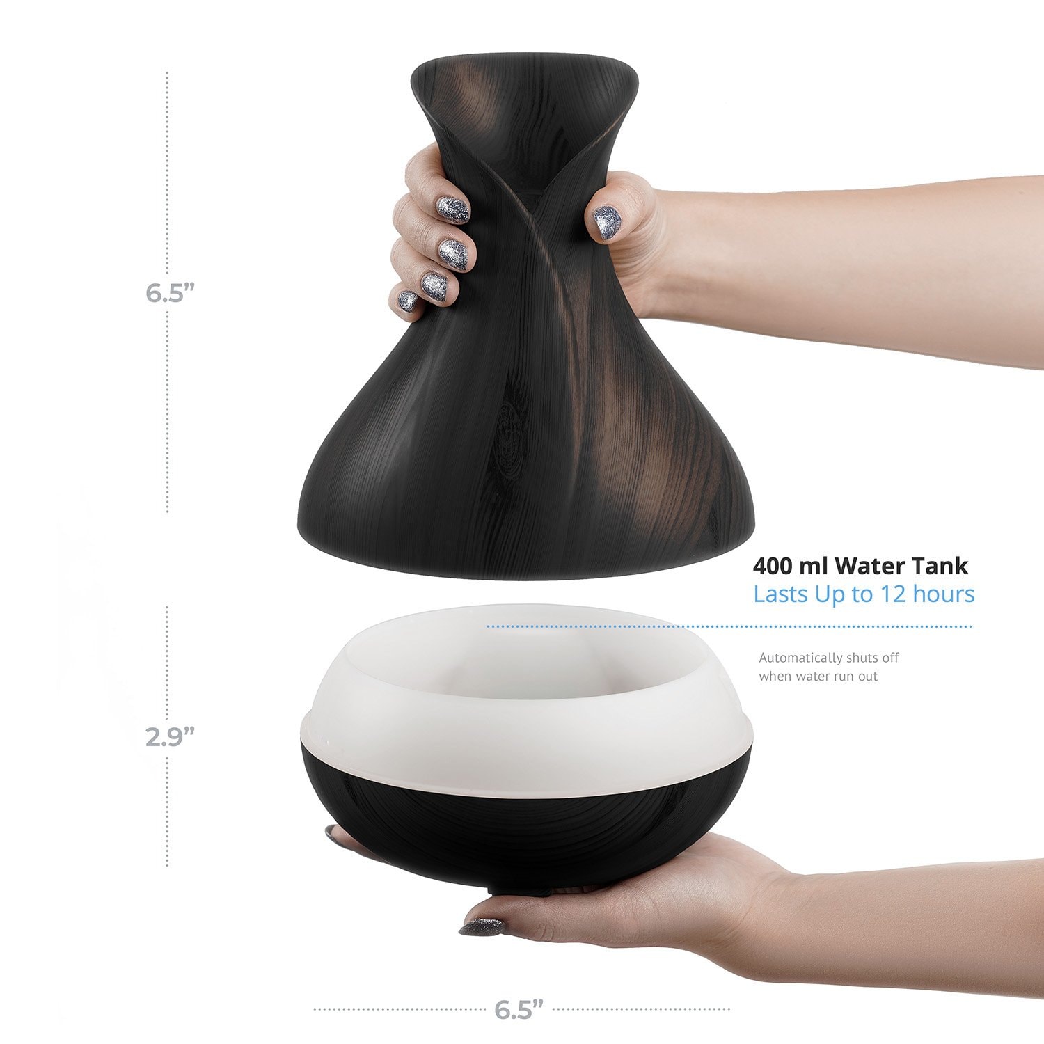Smart WiFi Wireless Essential Oil Aromatherapy 400ml Ultrasonic Diffuser & Humidifier with Alexa & Google Home Phone App & Voice Control - Create Schedules - LED & Timer Settings: Dark Brown