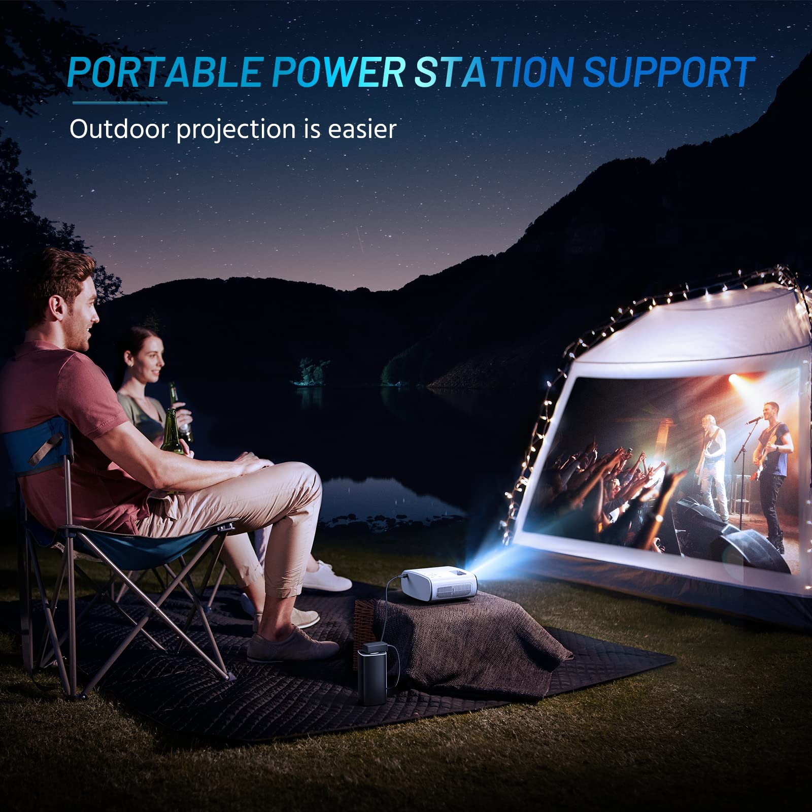 Mini Projector for iPhone, ELEPHAS 2024 Upgraded 1080P HD Projector, 8000L Portable Projector with Tripod, Movie Projector Compatible with Android/iOS/Windows/TV Stick/HDMI/USB: WhiteBlack