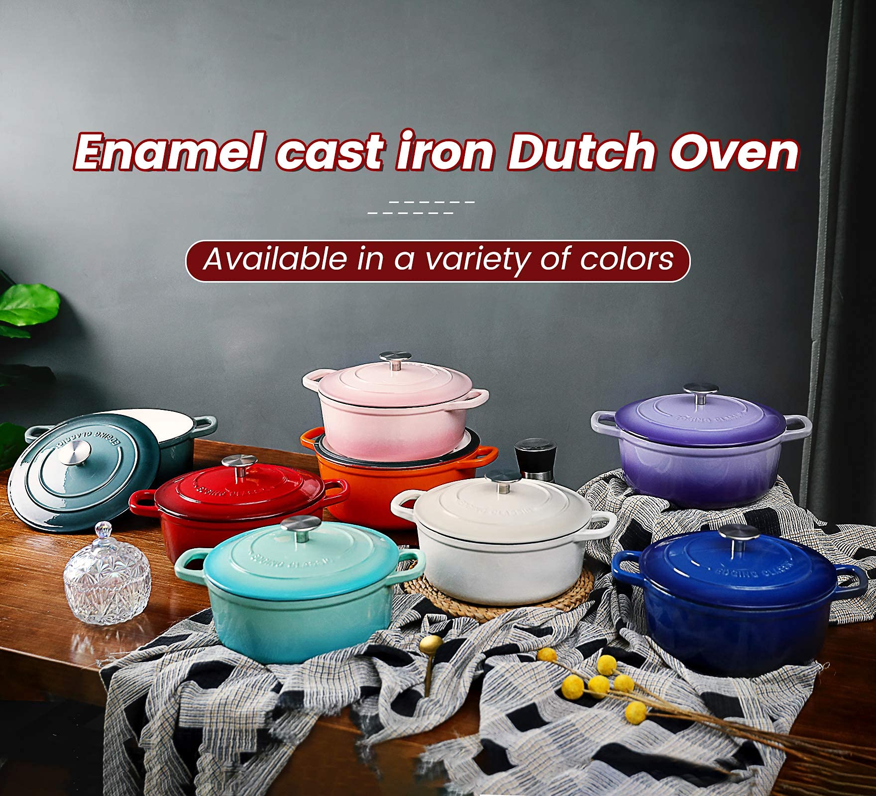 EDGING CASTING Enameled Cast Iron Covered 5.5 Quart Dutch Oven with Dual Handle, Dutch Ovens with Lid for Bread Baking, Pink: 5.5QT Peacock Blue