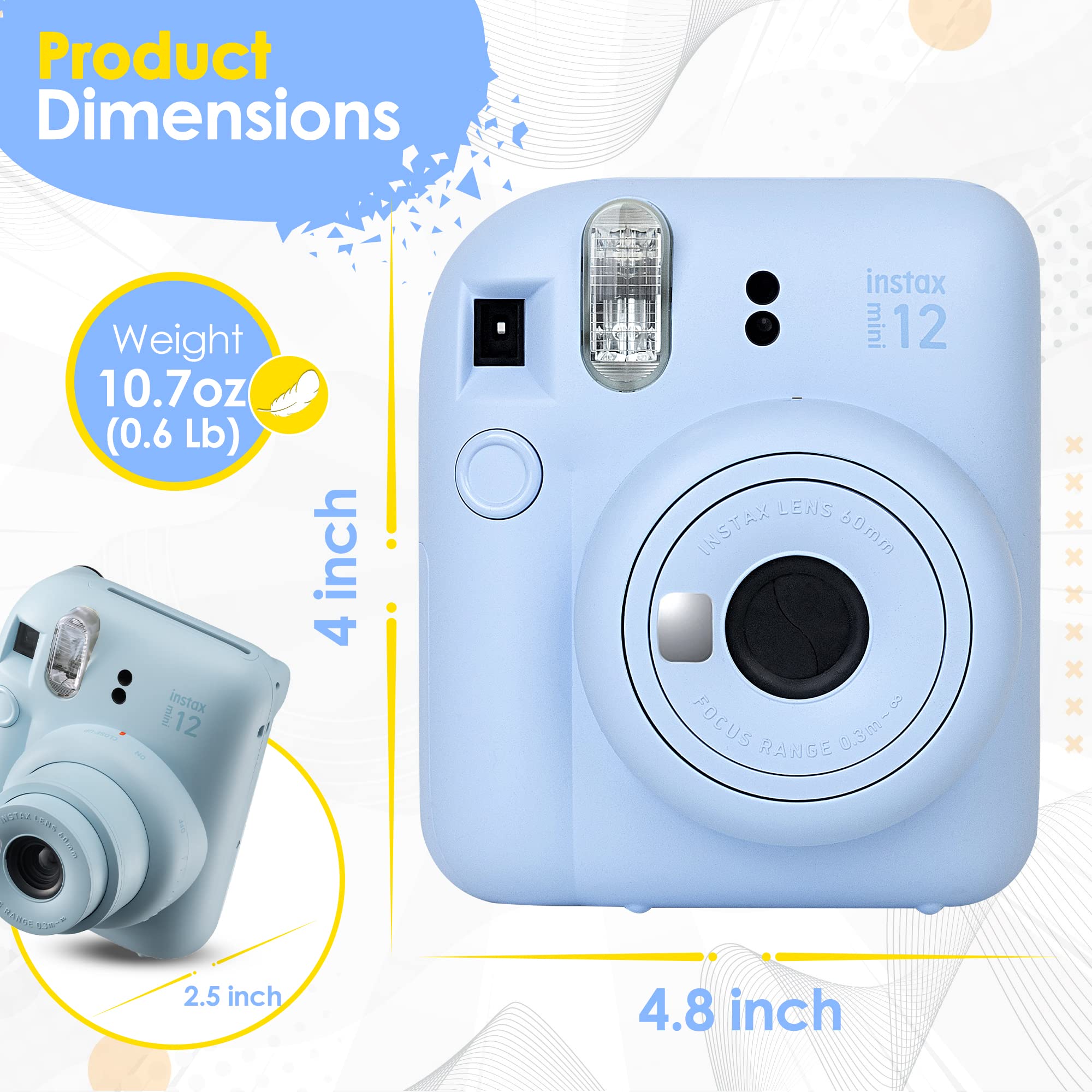 Fujifilm Instax Mini 12 Camera with Fujifilm Instant Mini Film (60 Sheets) Bundle with Deals Number One Accessories Including Carrying Case, Photo Album, Stickers (): Clay White