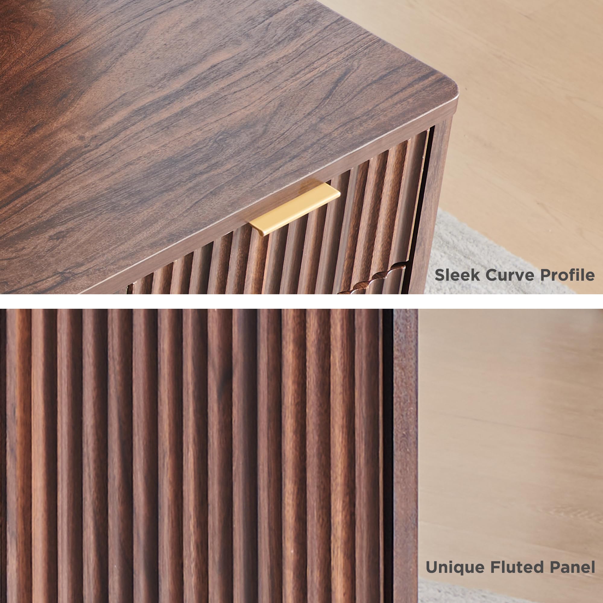 T4TREAM 60'' Fluted Executive L Shaped Desk, Modern Home Office Desk with Charging Station and File Drawer, Computer Corner Desks with Drawers & Storage Cabinet for Office Home, Bedroom, Natural Oak