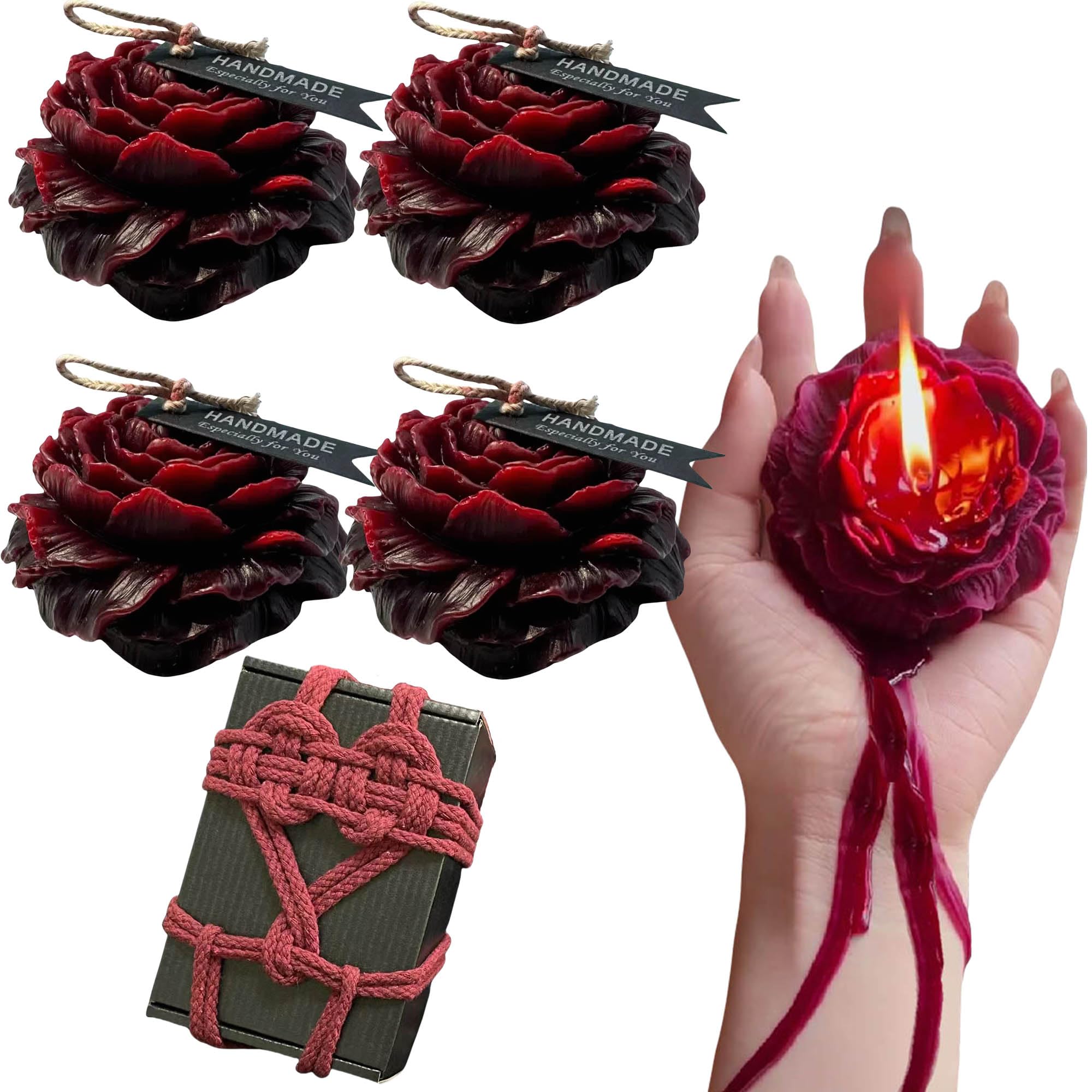 4 Pcs Low Temperature Candles Wine Red Peony Flower Shaped Scented Candles Adult Low Heat Body Safe Candles Wax Play for Couples Date Night