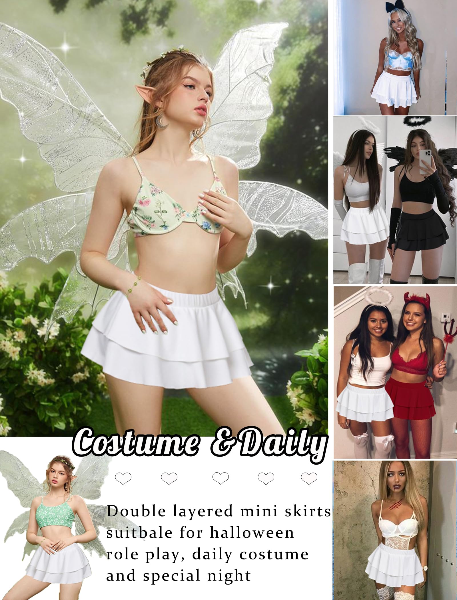 Avidlove Womens Pleated Mini Skirt Solid Ruffle Lingerie Skirts Layered Y2K Plaid Outfit for Schoolgirl Role Play XS-4XL: Small 1_white