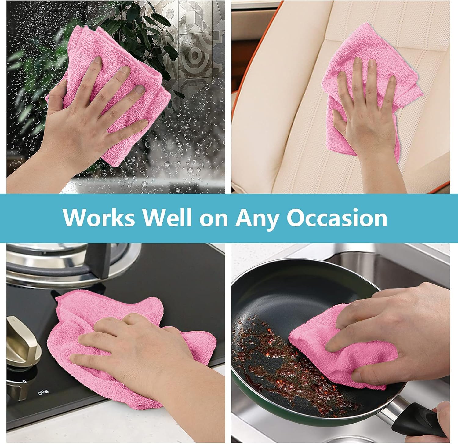 HOMEXCEL Microfiber Cleaning Cloth,12 Pack Cleaning Rags, Cleaning Towels with 4 Color Assorted, 11.5"X11.5"(Green/Blue/Yellow/Pink)