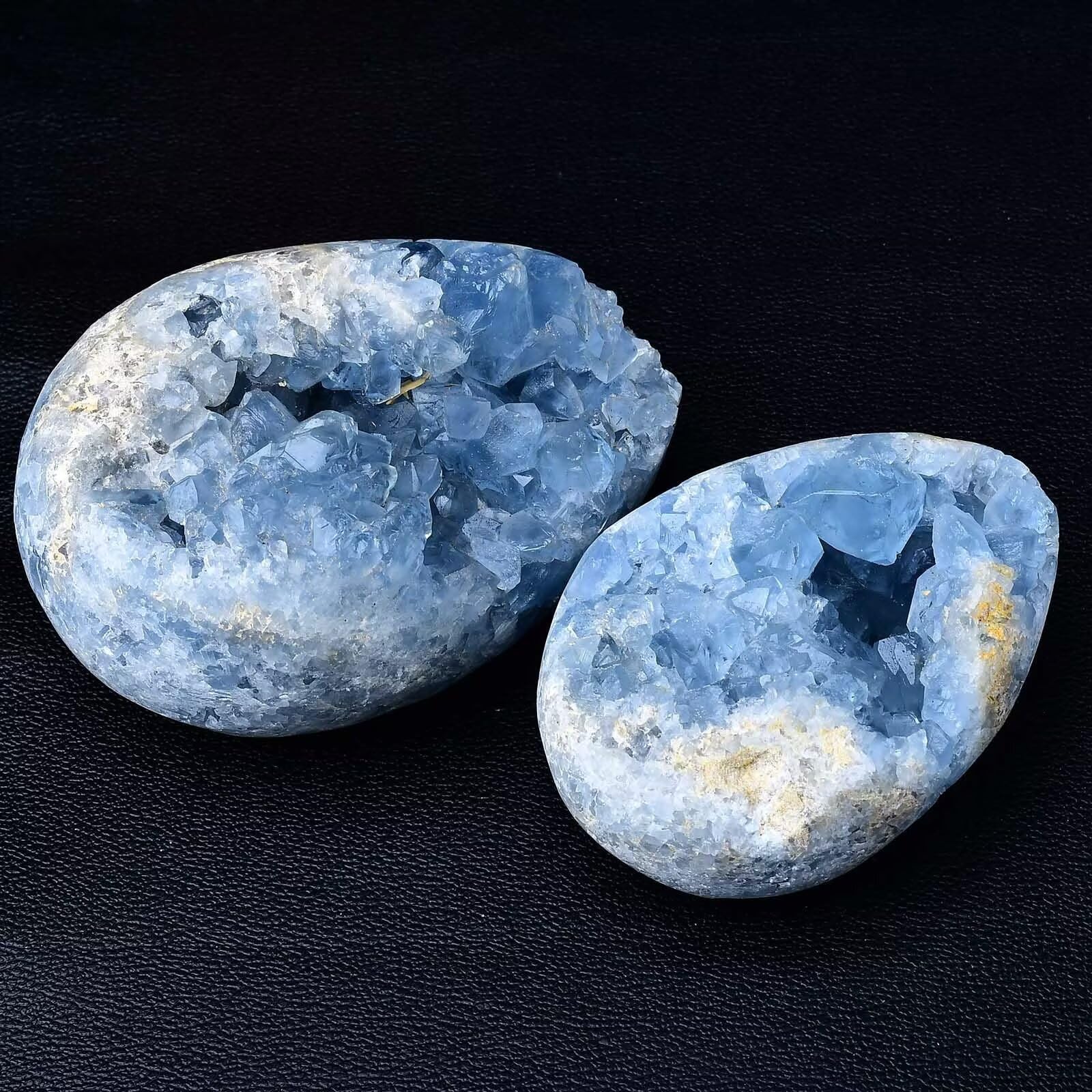 FZBHRO Natural Blue Celestite Geode Egg Healing Crystal Stone Collection Mineral Specimen with Stand Home Office Decor 6.6-7.7 Pounds: Dark Blue 1.3-1.7 Pound