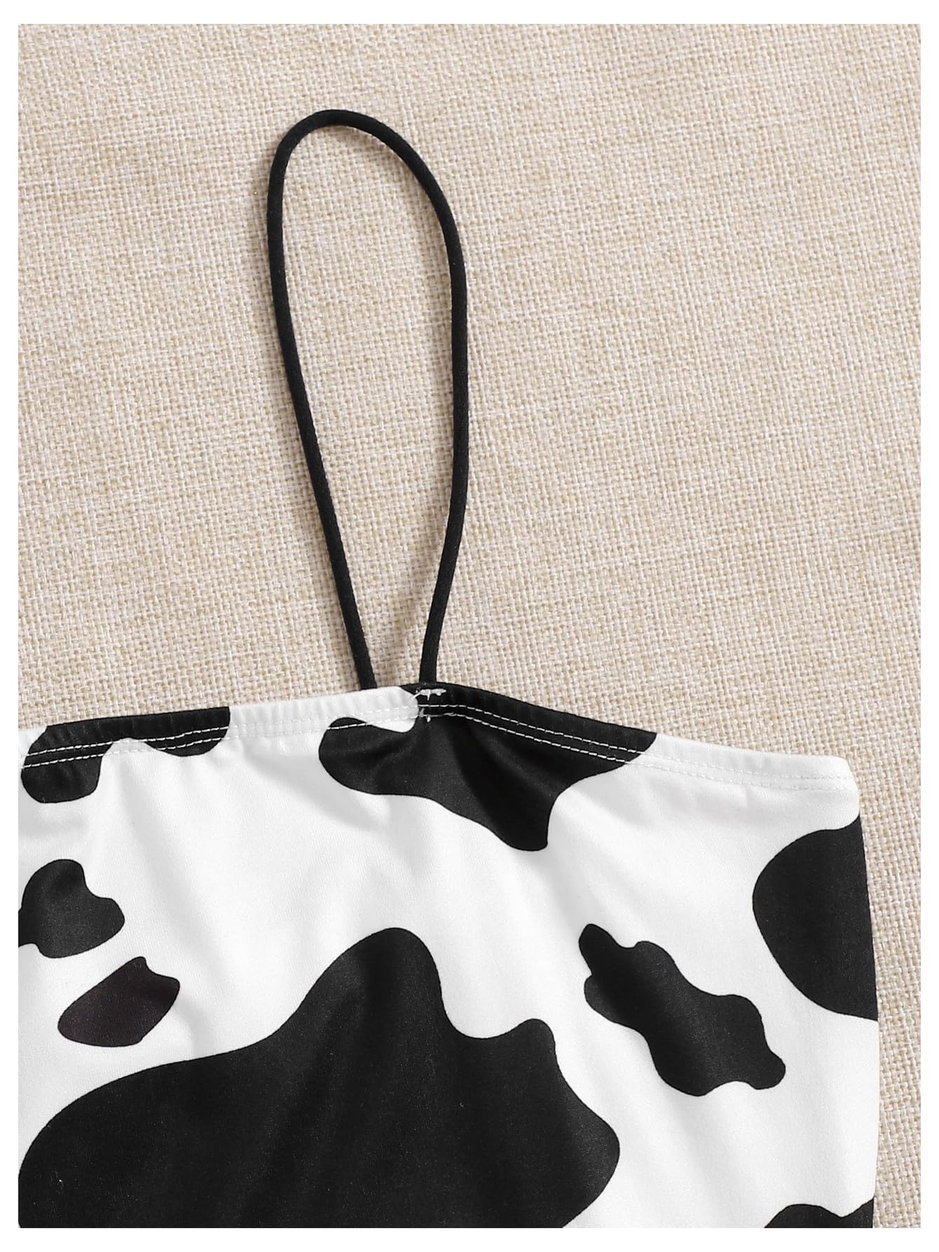 WDIRARA Women's Cow Print Bodycon Mini Cami Dress Spaghetti Strap Dresses thumbnail 3