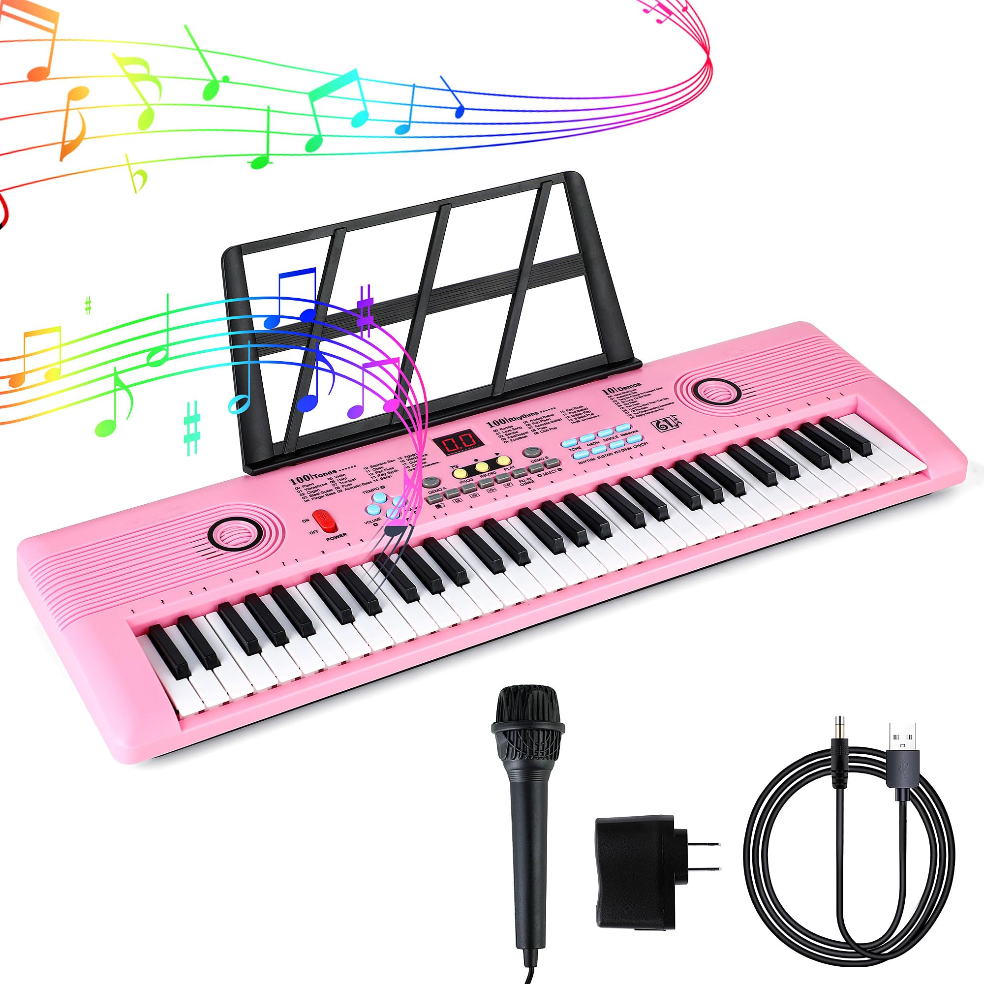 Keyboard Piano 61 Key Electric Digital Piano Music keyboard w/Microphone Portable Piano For Kids Beginner Birthday Christmas Gifts Pink: pink 61 key piano