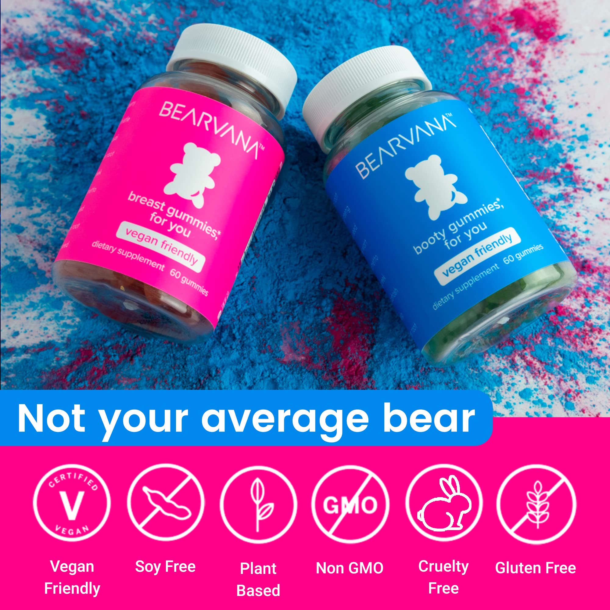 BEARVANA Bum & Chest Support Gummies for Women | Workout Enhancement | Berry Flavored | Essential Herbs | Multivitamins | Combo Pack Growth Gummies | Women’s Fitness Supplement (120 Count)