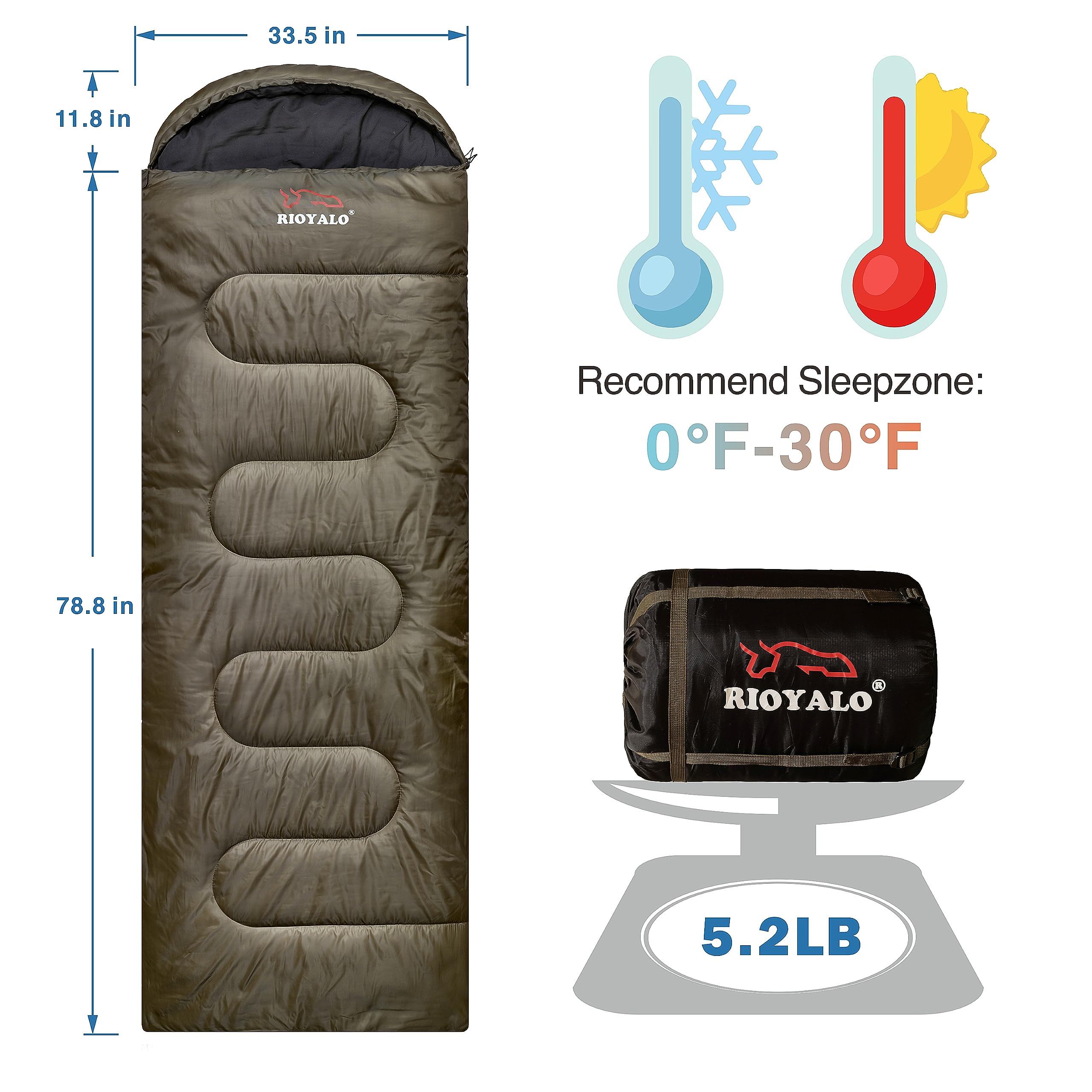 RIOYALO 0 Degree Sleeping Bags for Adults Cold Weather | Big and Tall 4 Season Winter Camping Sleeping Bag w. Compression Sack for Youth Hiking Backpacking | Portable Waterproof | XL Up to 6 ft 10 in
