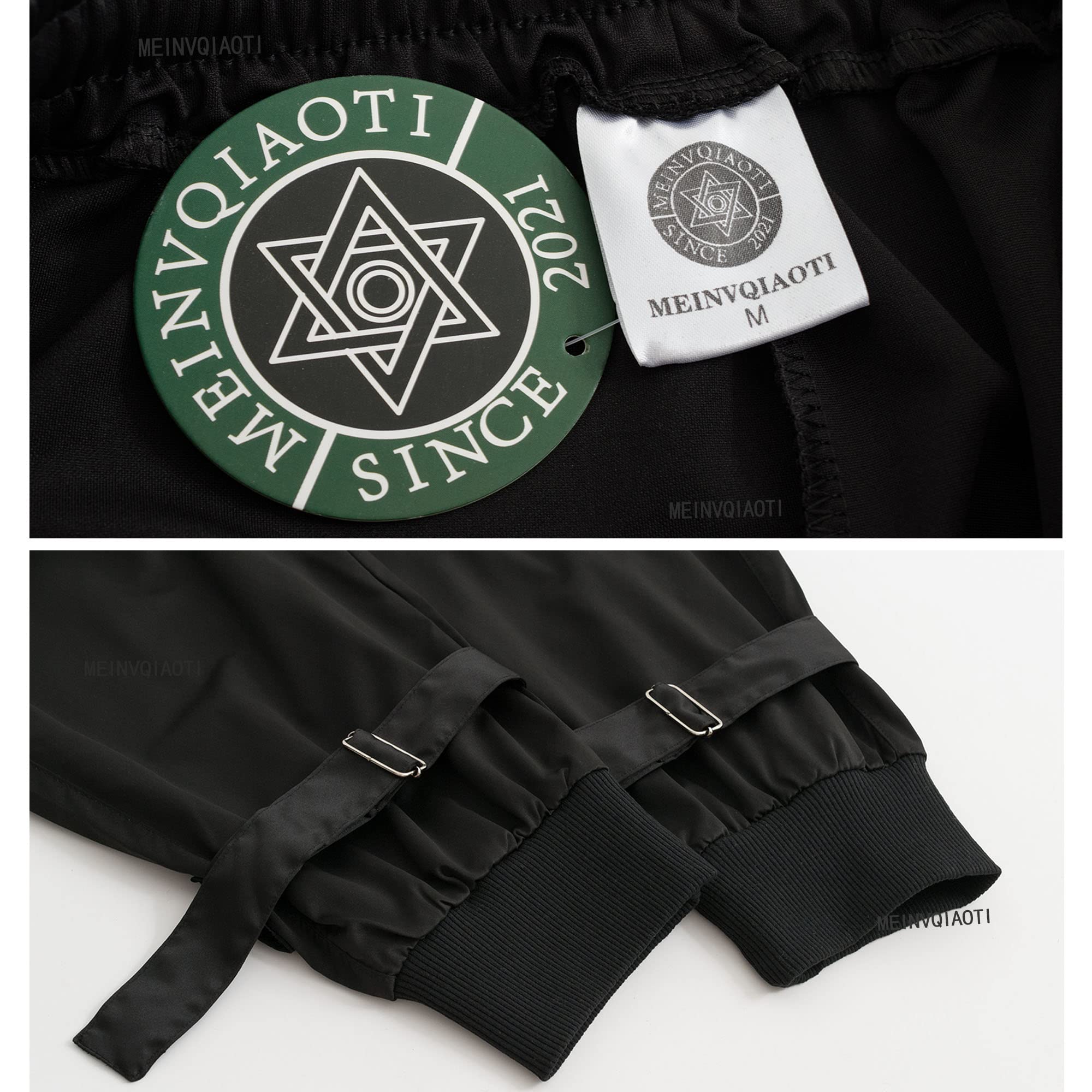 MEINVQIAOTI Black Cargo Pants Women Loose Chained Pants Multi-Pocket Multi-Zip Punk Goth Pants