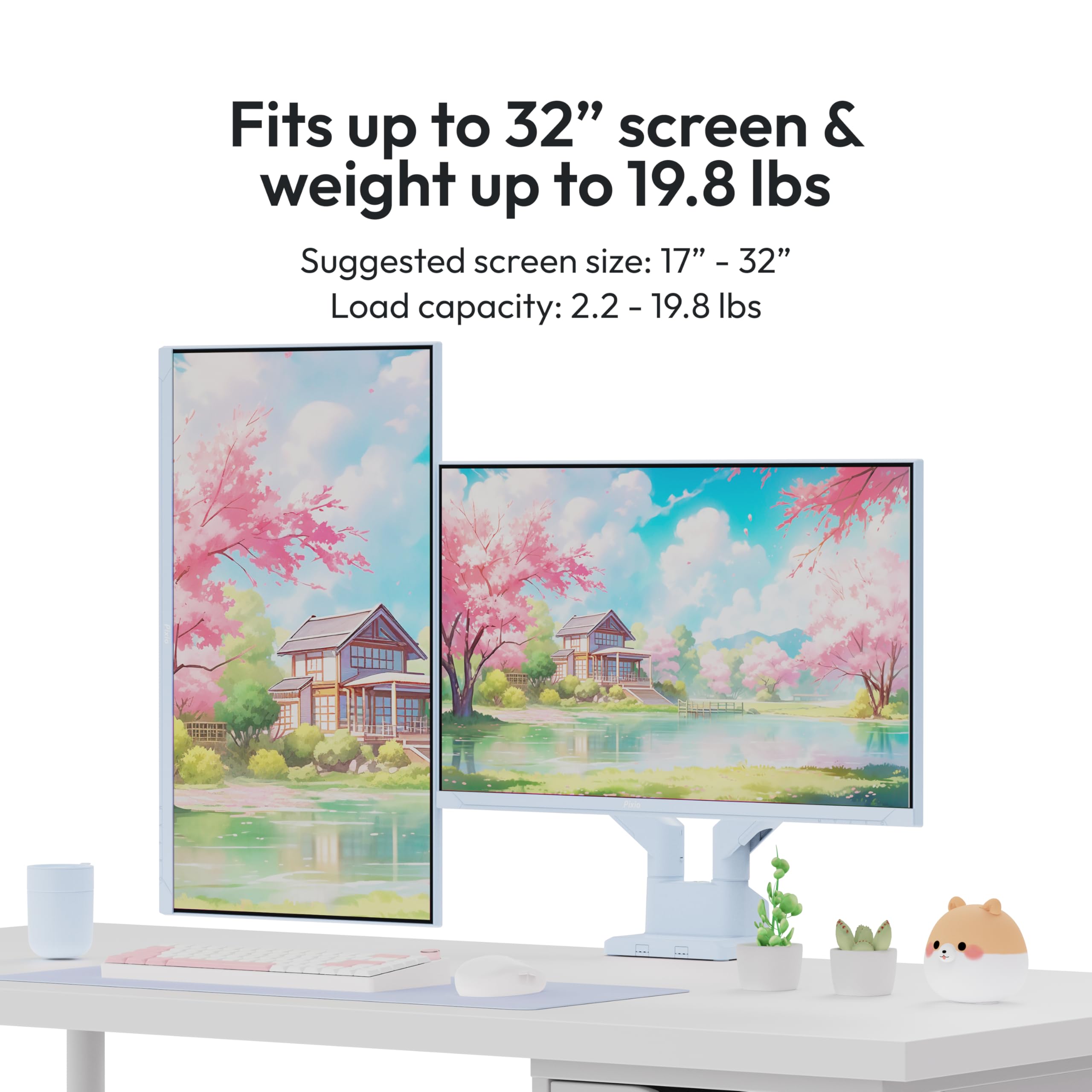 Pixio PS1D Wave Blue Dual Monitor Arm Stand Desk Mount - Fits up to 32 inches Monitors and up to 19.8lbs. VESA Compatibility and Integrated Cable Management