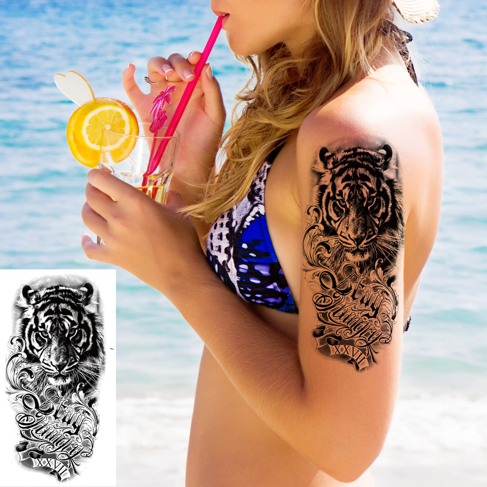 72 Sheets 3D Flowers Temporary Tattoos for Women Adult, Including 12 Sheets Large Fake Tattoos That Look Real and Last Long, Waterproof Rose Moon Butterfly Tiger Snake Tattoos and Flowers Tattoos