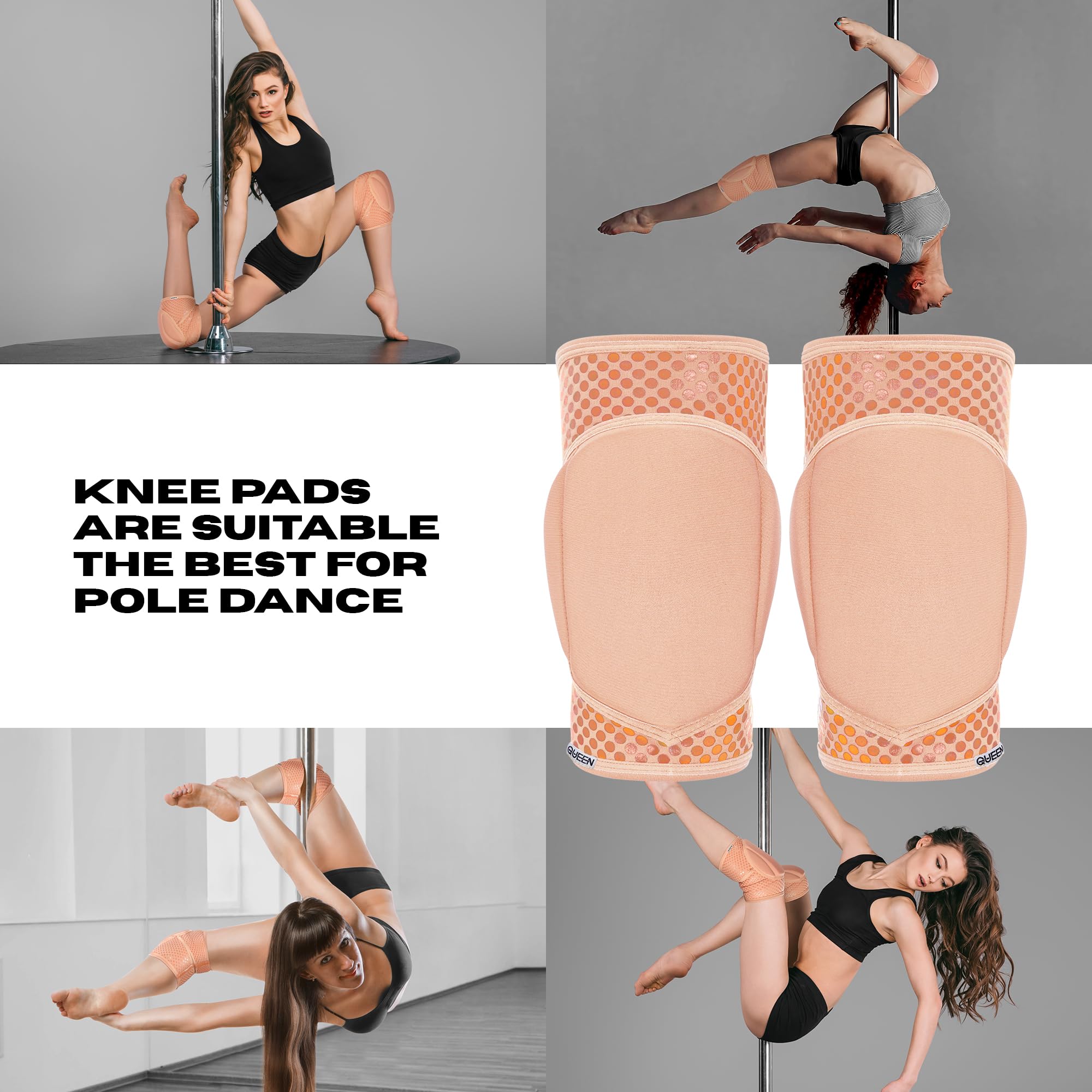 Queen Wear – Nude Latte Grip – Pole Dance Knee Pads – Perfect Woman Protection for Ballet Modern Dance and Indoor ports (S)