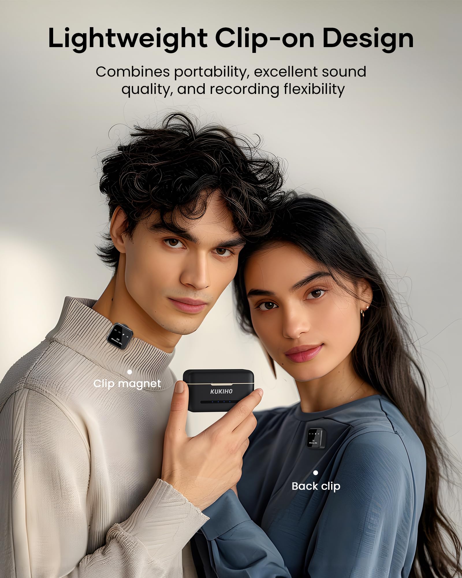 KUKIHO Wireless Lavalier Microphone with Charging Case, 36H Battery Life, Noise Cancellation, 135ft Range, Plug-and-Play Clip-On Mic for iPhone, iPad, Android, YouTube, Vlog, Live Streaming: Mic 2 (2 TX + 1 RX + Charging Case)