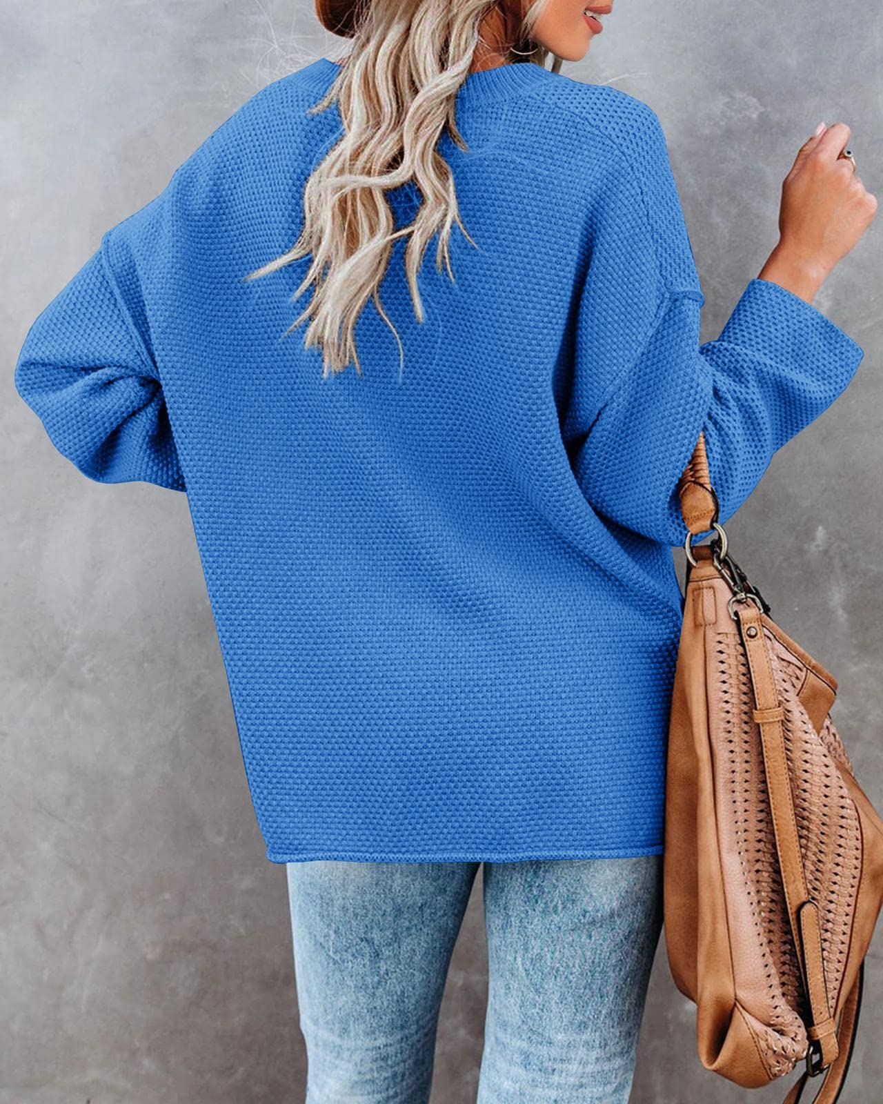Saodimallsu Women's Oversized Sweaters Batwing Long Sleeve Loose V Neck Button Henley Tops Pullover Knit Jumper thumbnail 3