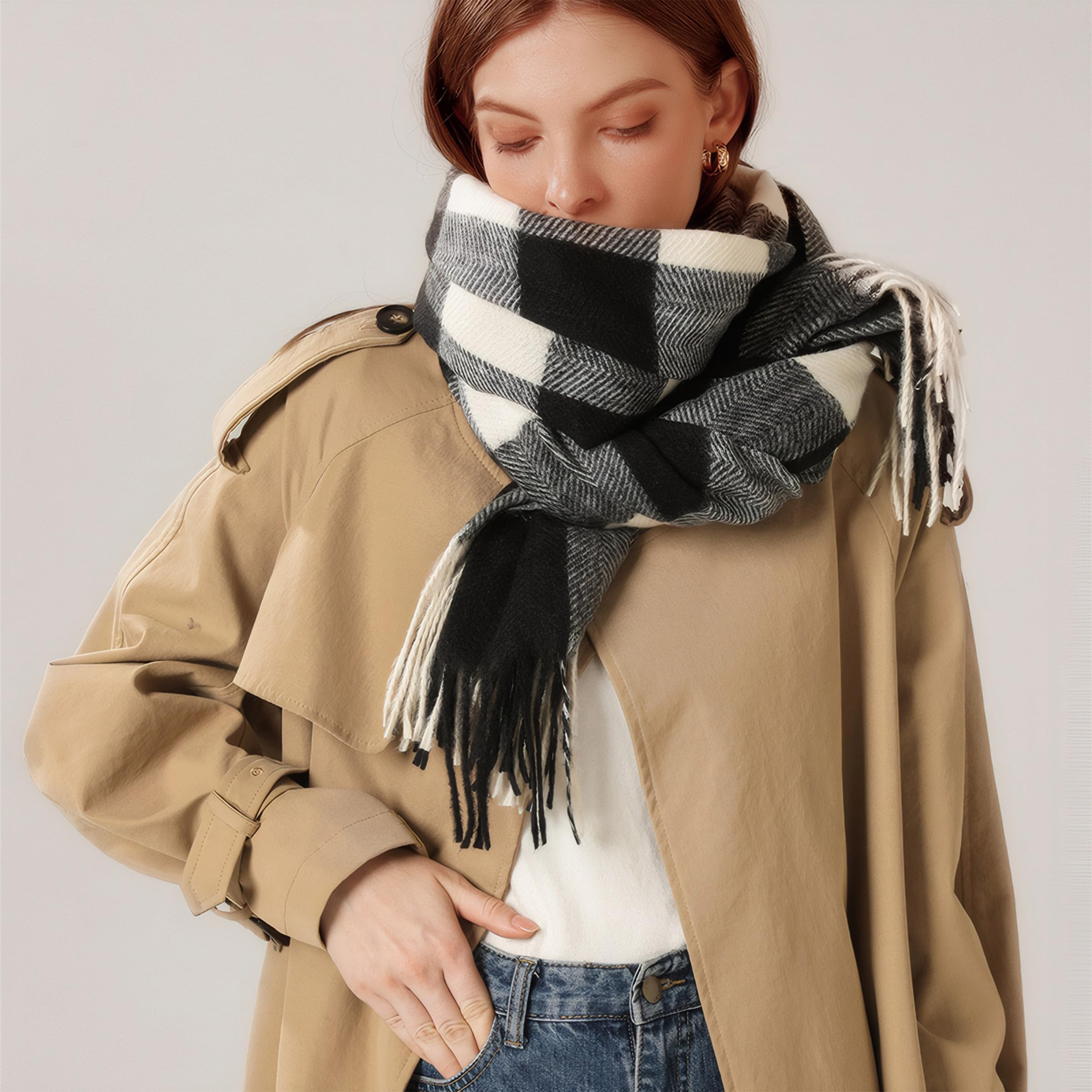 PCIQUTE Tartan Plaid Scarves for Women Winter,Long Scarves for Women with Fringe,Super Soft Scarf for Women Winter
