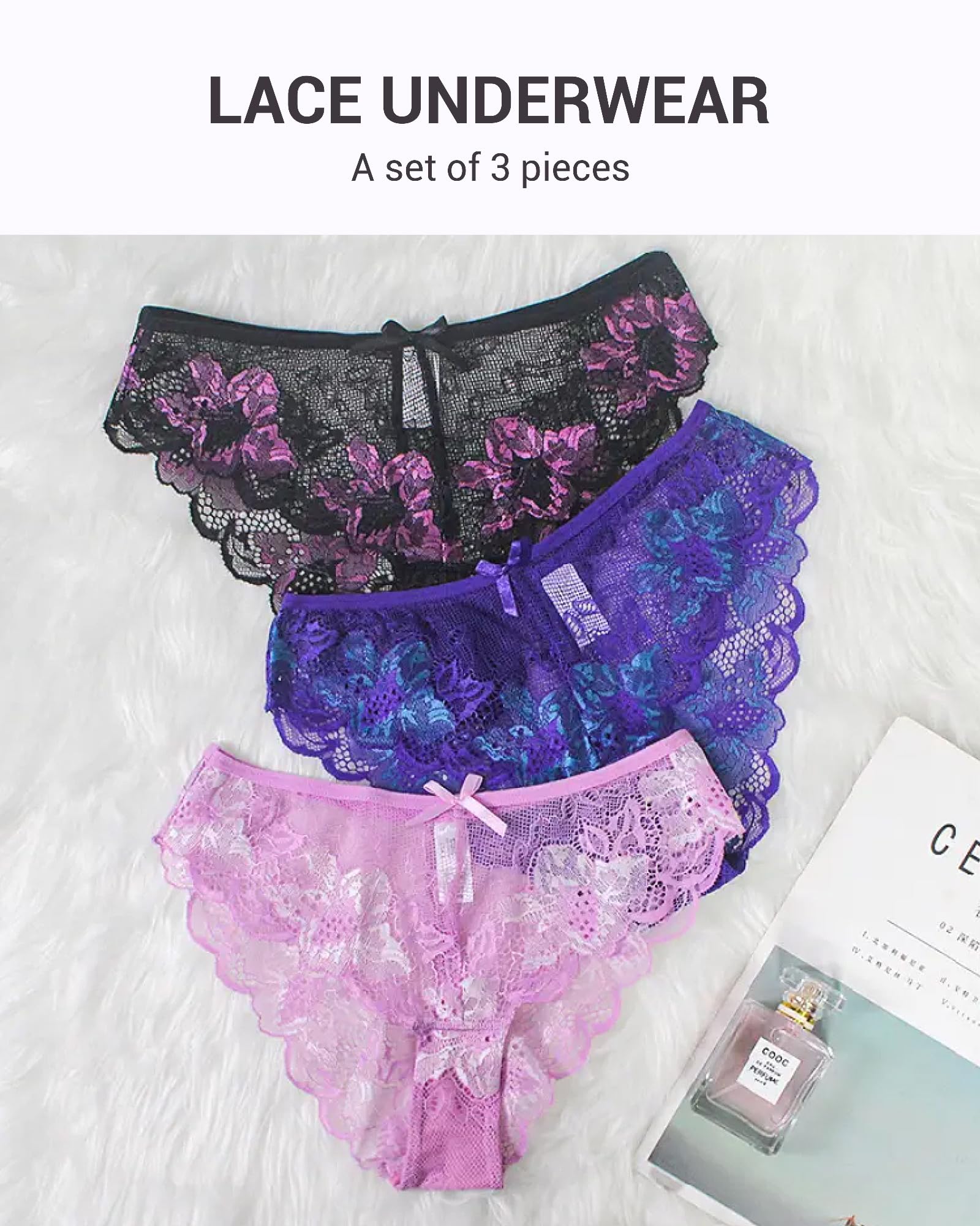 UGDUCK Lace Underwear for Women Sexy Cheeky Panty Seamless Women's Underwear Hipster Ladies No Show Breathable Bikini 3 Pack: Small Multicolor-a