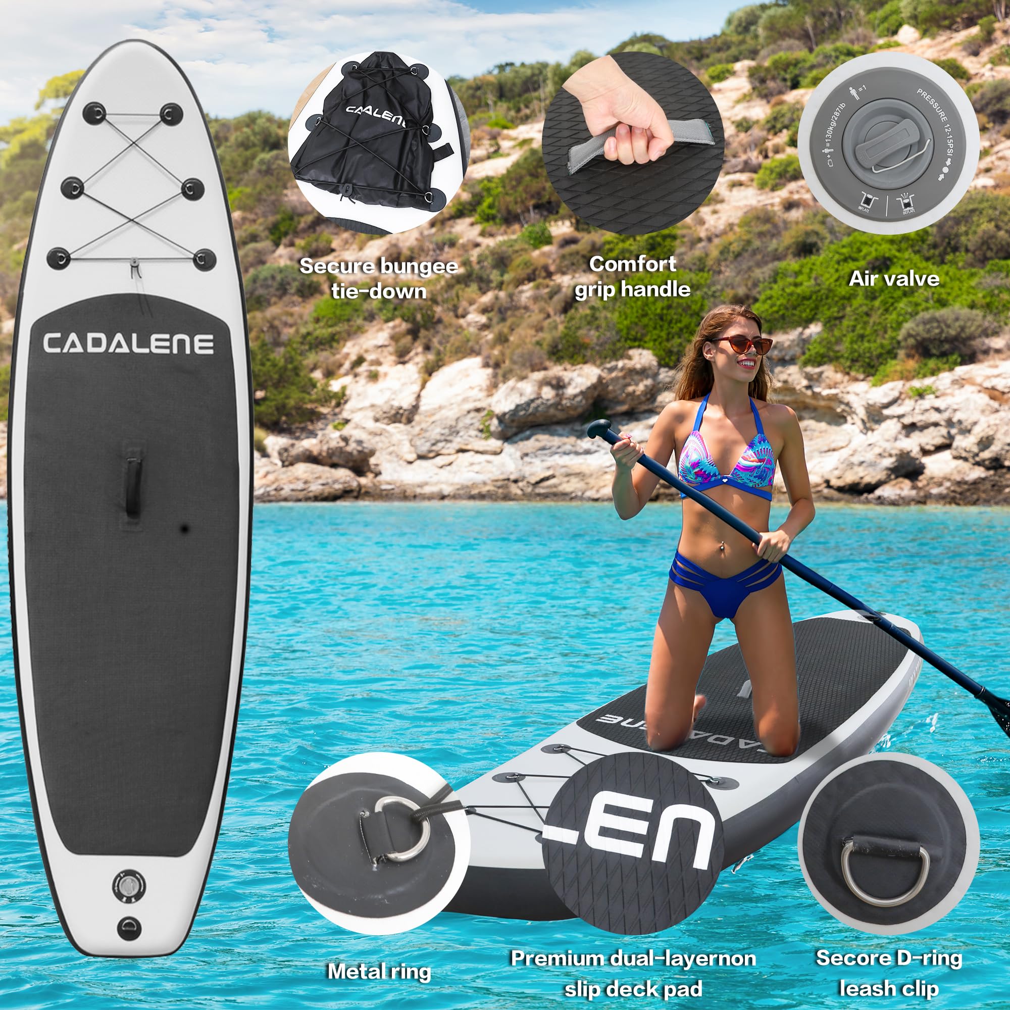 CADALENE Inflatable Stand Up Paddle Board with SUP Accessories, Inflatable Paddle Board for Adults & Youth of All Skill Levels, Adjustable Paddle, Hand Pump, Leash, Nonslip Deck, Repair Kit: CADALENE Inflatable Stand Up Paddle Board with SUP Accessories, Inflatable Paddle Board for Adults & Youth of All Skill Levels, Adjustable Paddle, Hand Pump, Leash, Nonslip Deck, Repair Kit