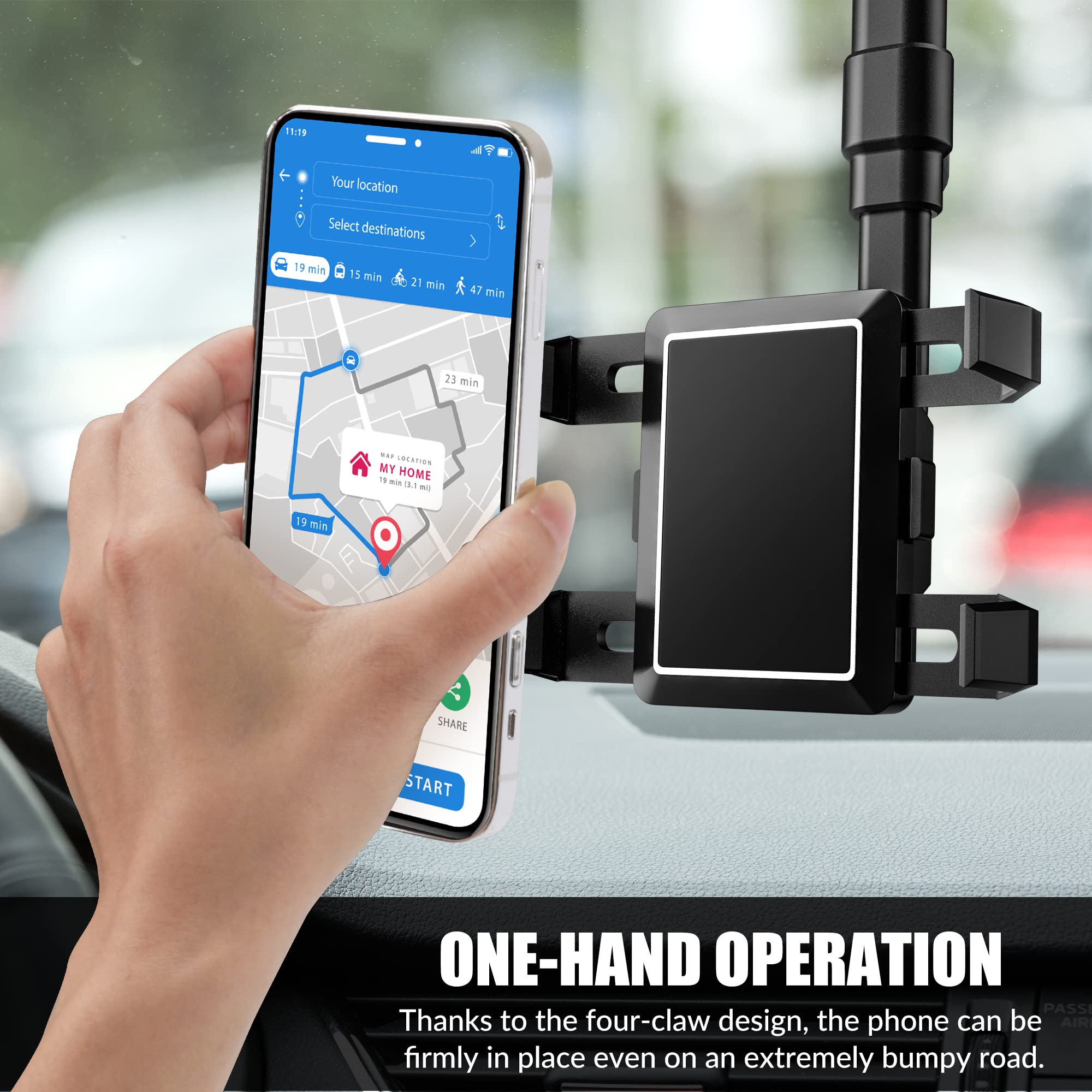 SXhyf Rear View Mirror Phone Holder, 2023 Rotatable and Retractable, Universal Mount, Cell Car Fit for iPhone 11 12 13 14 Pro Max Samsung All Phone thumbnail 4