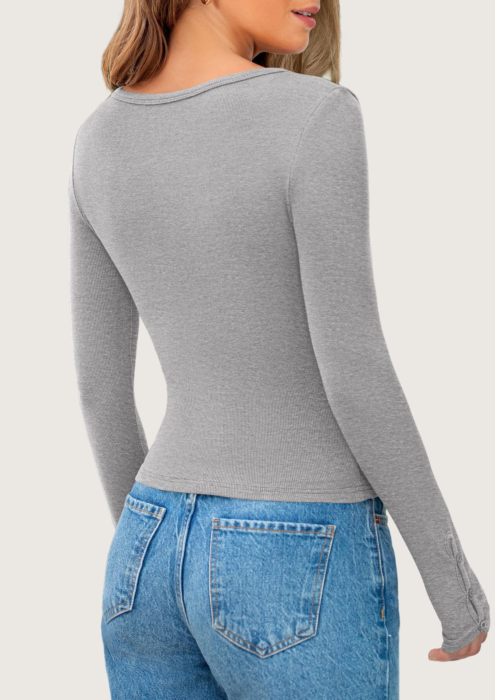 PRETTYGARDEN Women's 2025 Summer Long Sleeve Henley T Shirts Ribbed Knit Button Slim Fitted Basic Casual Going Out Fall Tops