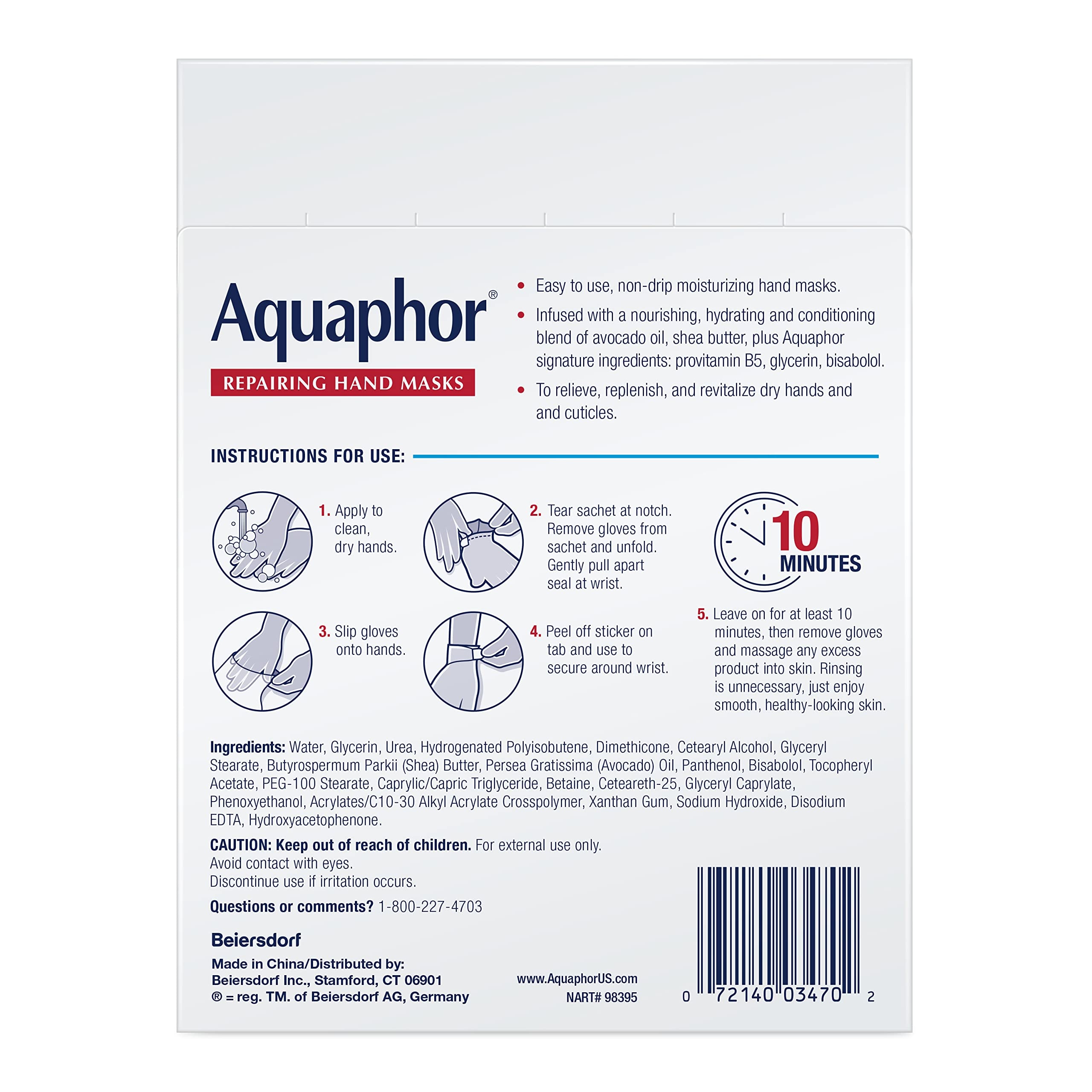Aquaphor Repairing Hand Masks, Moisturizing Gloves for Dry Hands, Moisturizer for Dry Skin with Avocado Oil and Shea Butter, Pack of 6 - Image 13