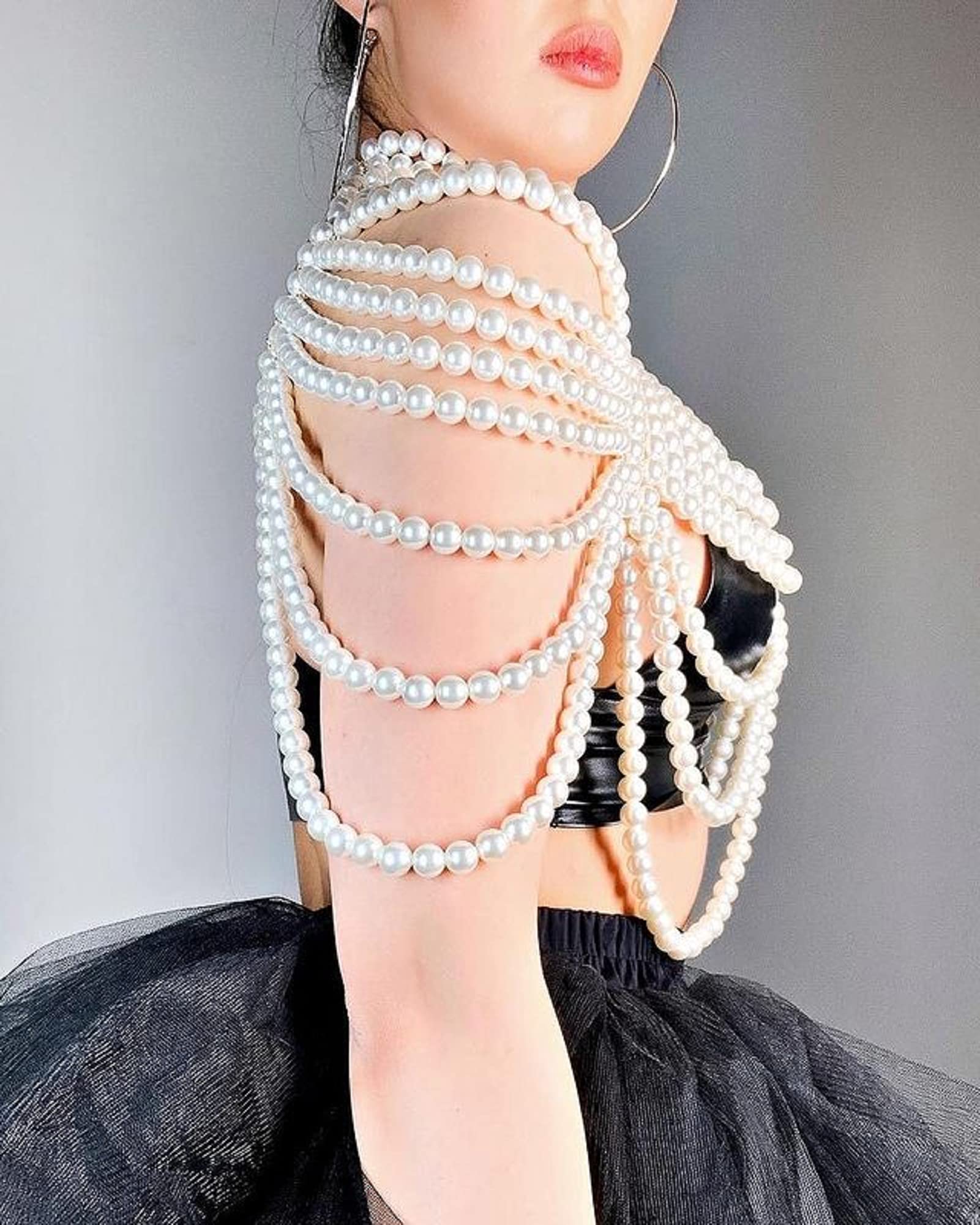 CCbodily Pearl Body Chain Bra - Fashion Shoulder Necklaces Bra Chain Body Jewelry: CCbodily Pearl Body Chain Bra - Fashion Shoulder Necklaces Bra Chain Body Jewelry