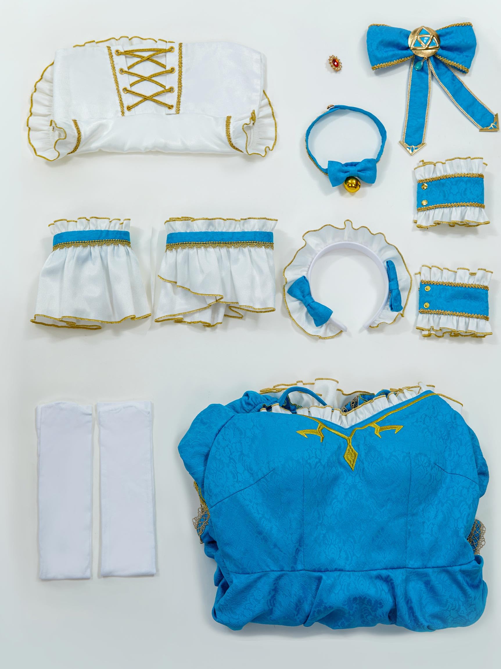 Mobbunny Women's Princess Cosplay Costume Maid Costume Dress Anime Blue Cosplay Dress with Apron Sleeves: Small
