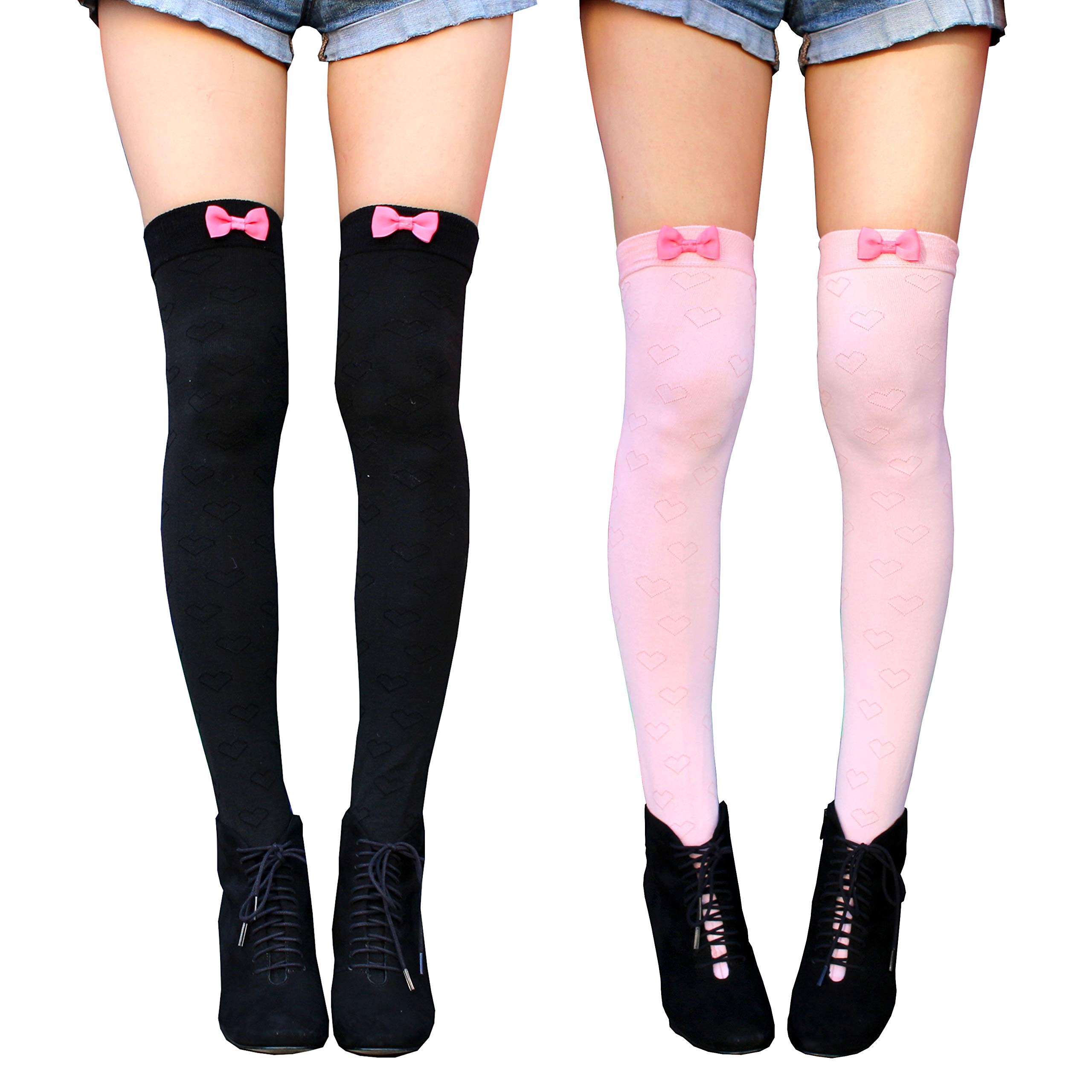 Millennials In Motion Kawaii Long Socks Leg Warmers: One Size Black &amp; Pink Bow